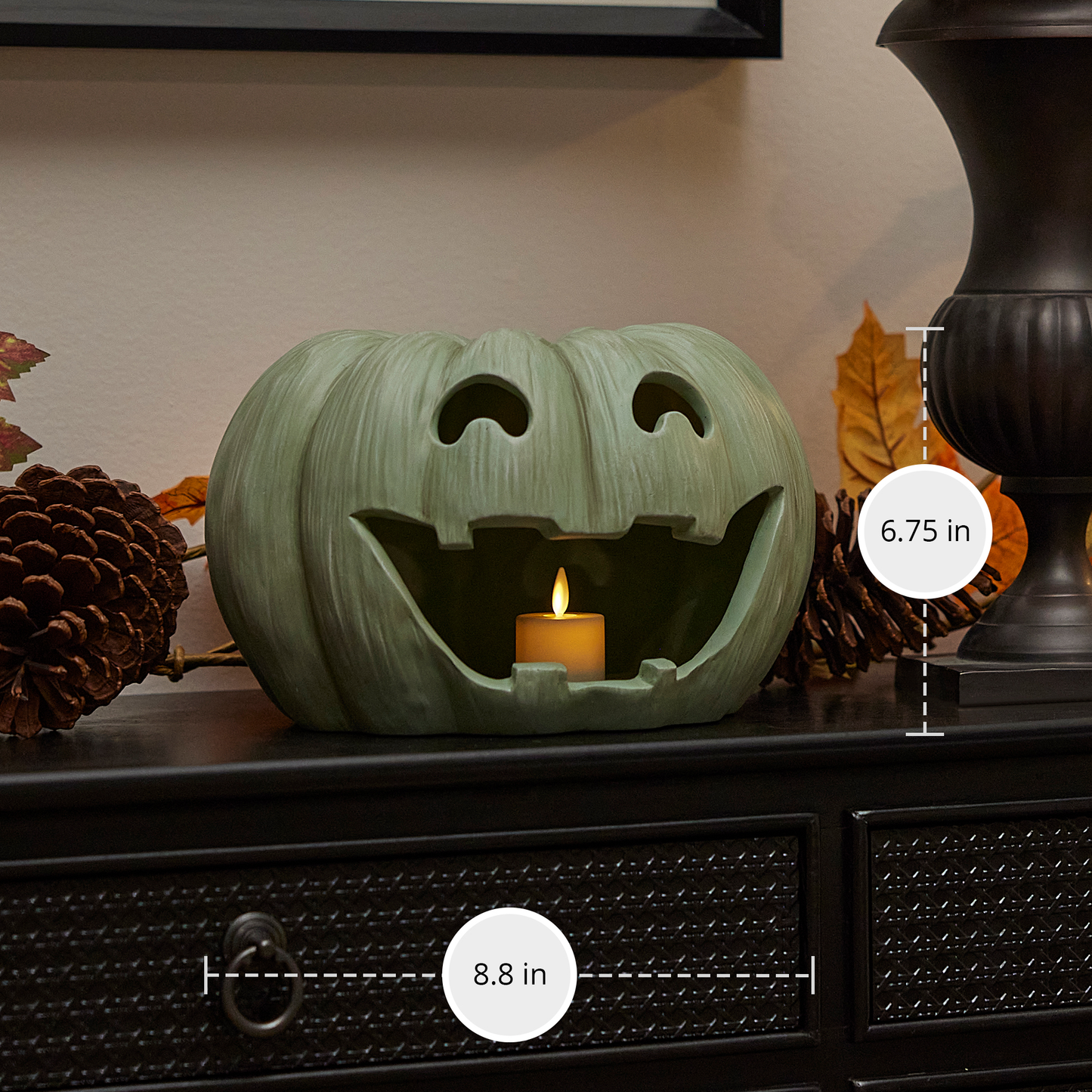 Sage Jack-o'-lantern Pumpkin Tealight Holder