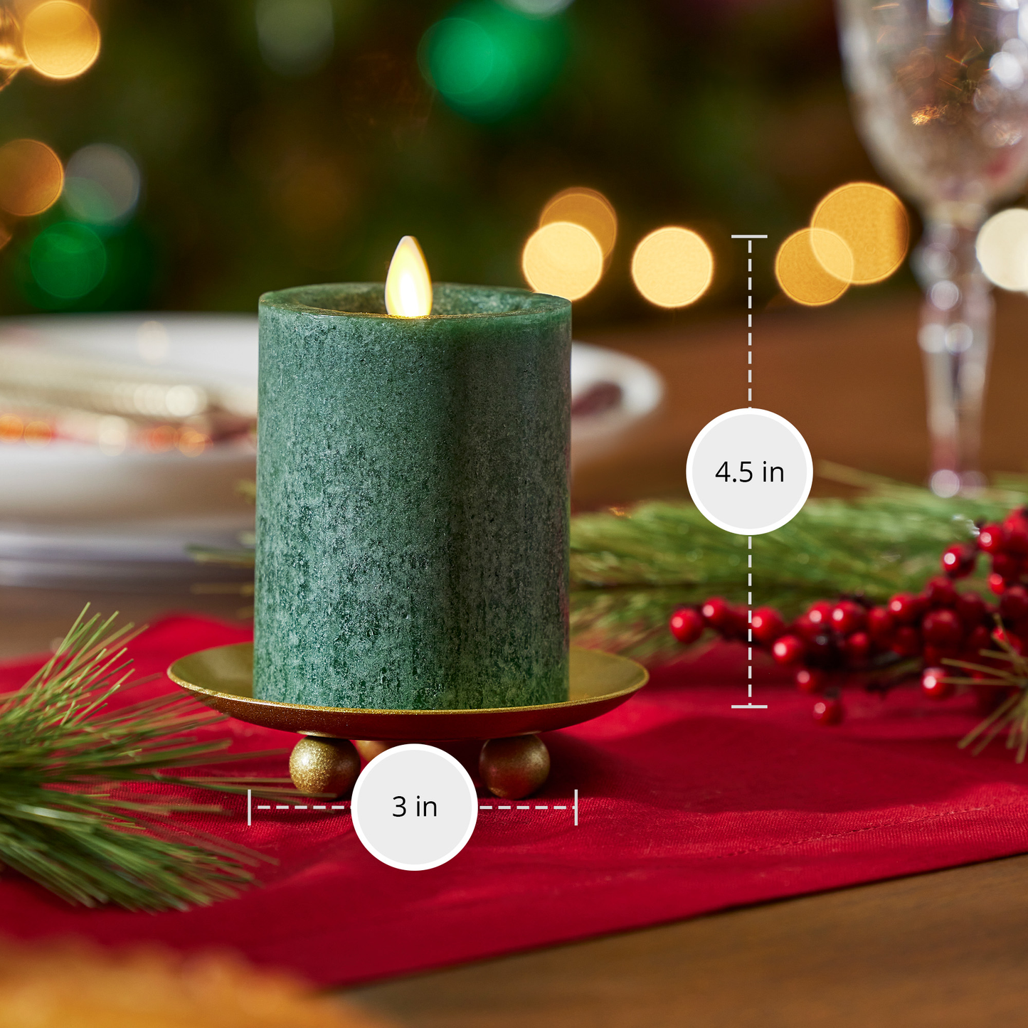 Green Seaglass Flameless Candle Pillar - Recessed Top