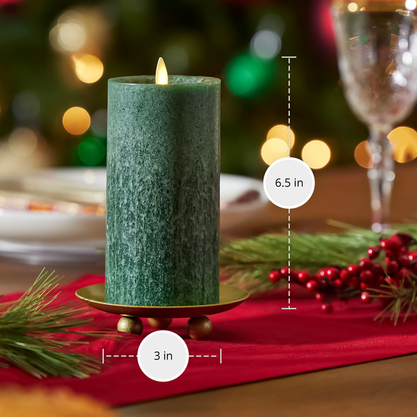 Green Seaglass Flameless Candle Pillar - Recessed Top