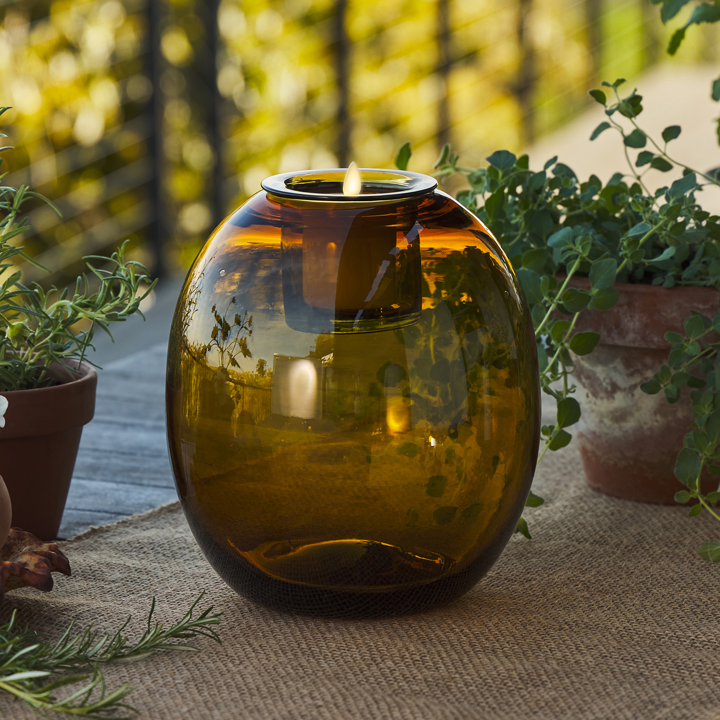 Oval Glass Decorative Candle Holder with Outdoor Votive