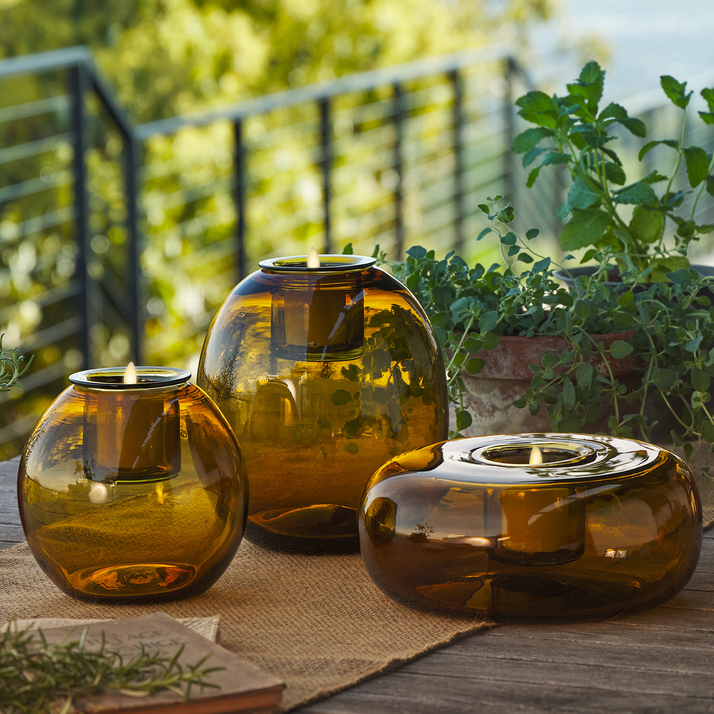 Round Glass Decorative Candle Holder with Outdoor Votive