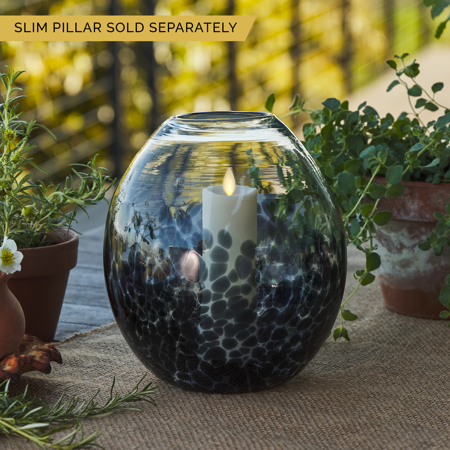 Oval Glass Decorative Candle Holder with Outdoor Votive