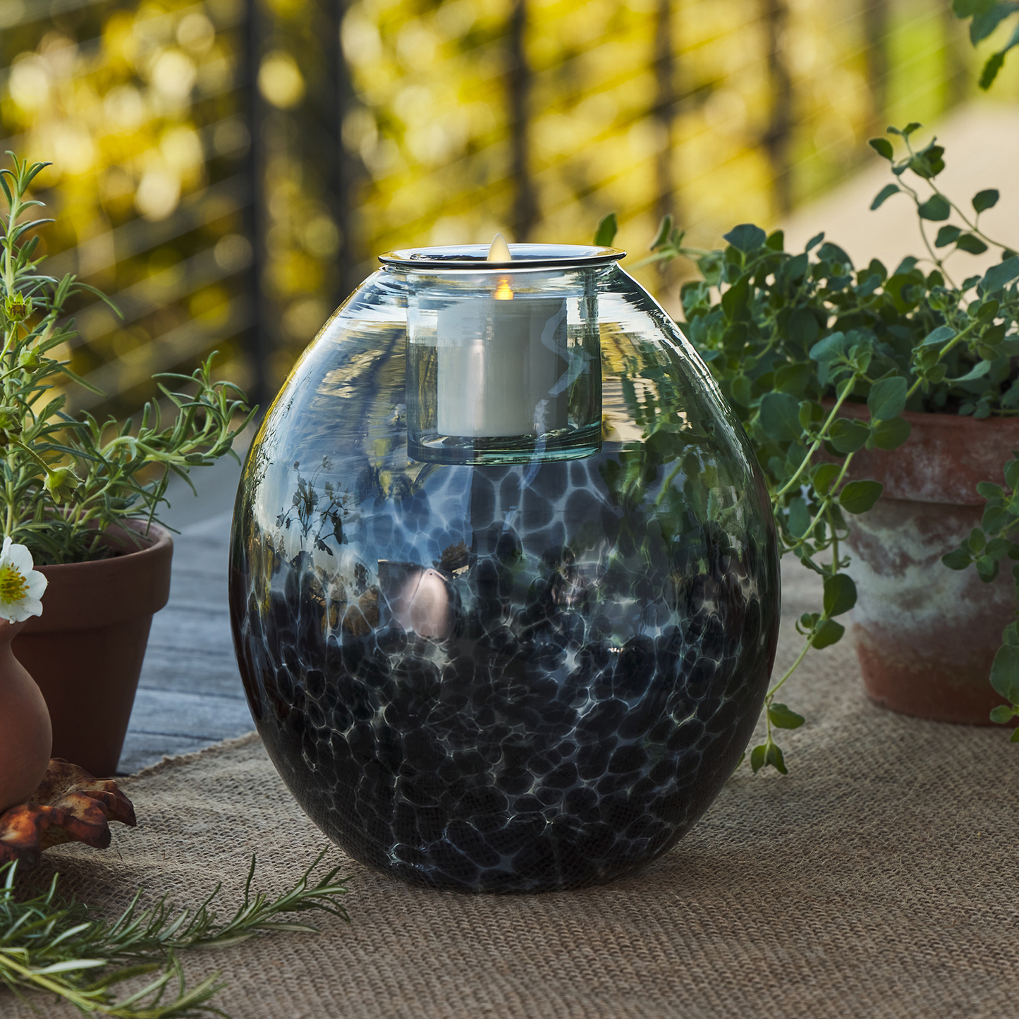 Oval Glass Decorative Candle Holder with Outdoor Votive