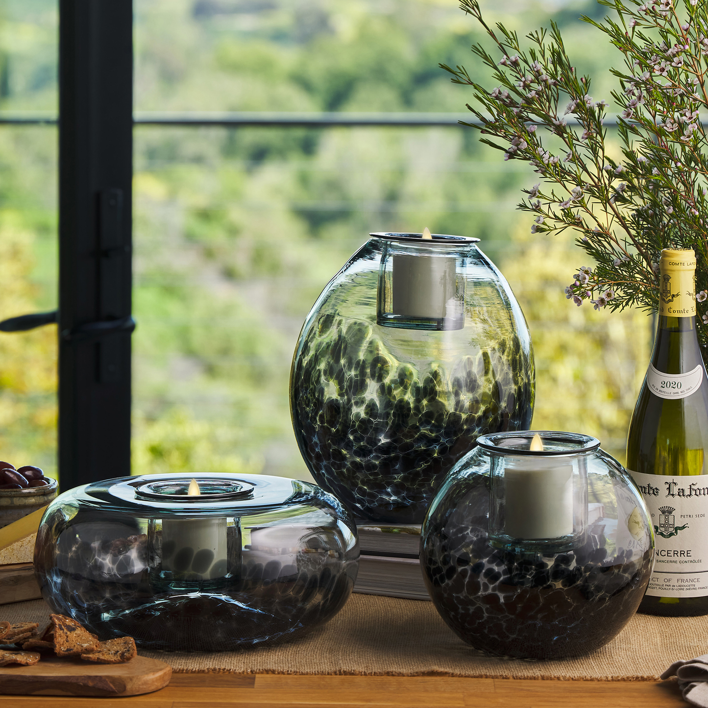 Round Glass Decorative Candle Holder with Outdoor Votive