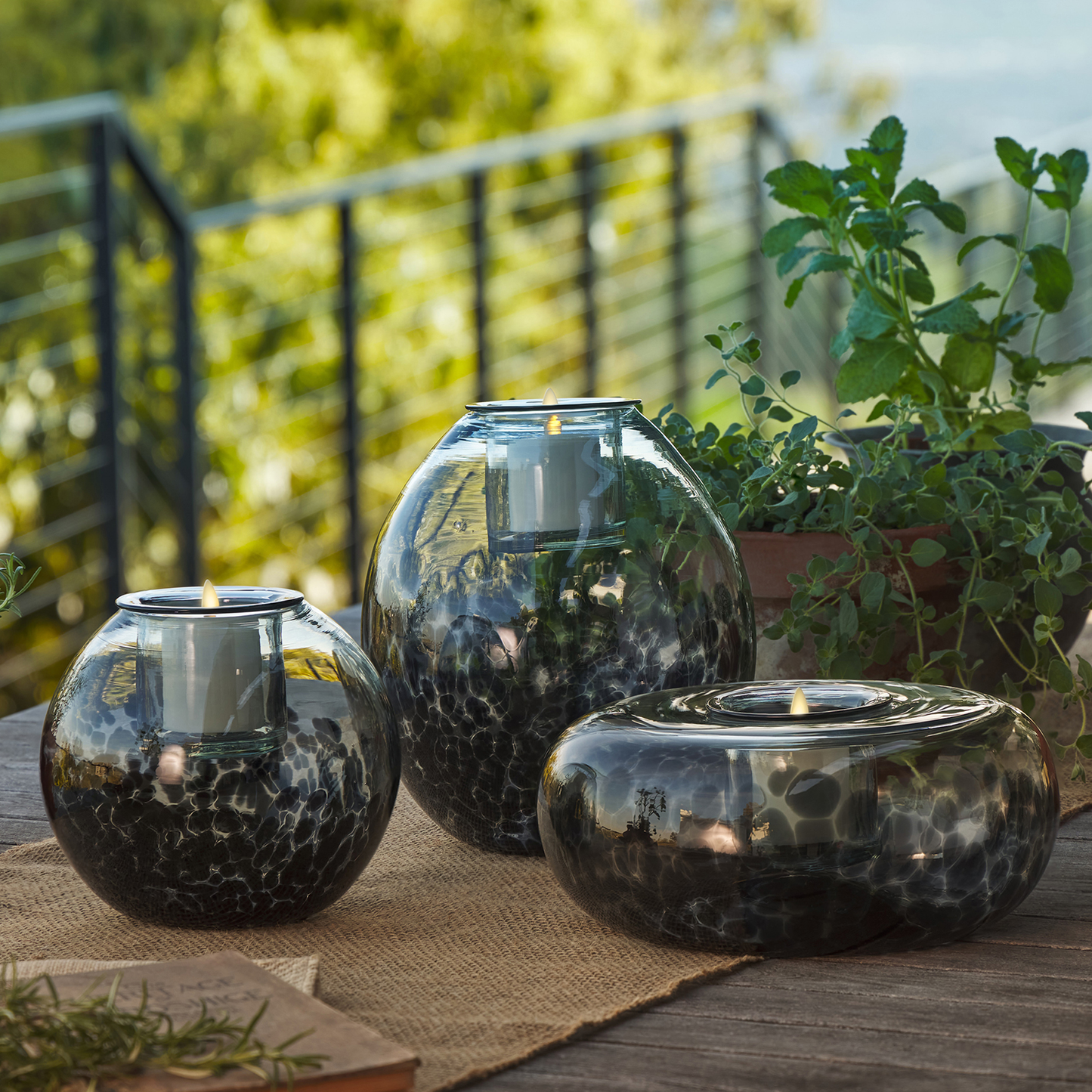 Round Glass Decorative Candle Holder with Outdoor Votive