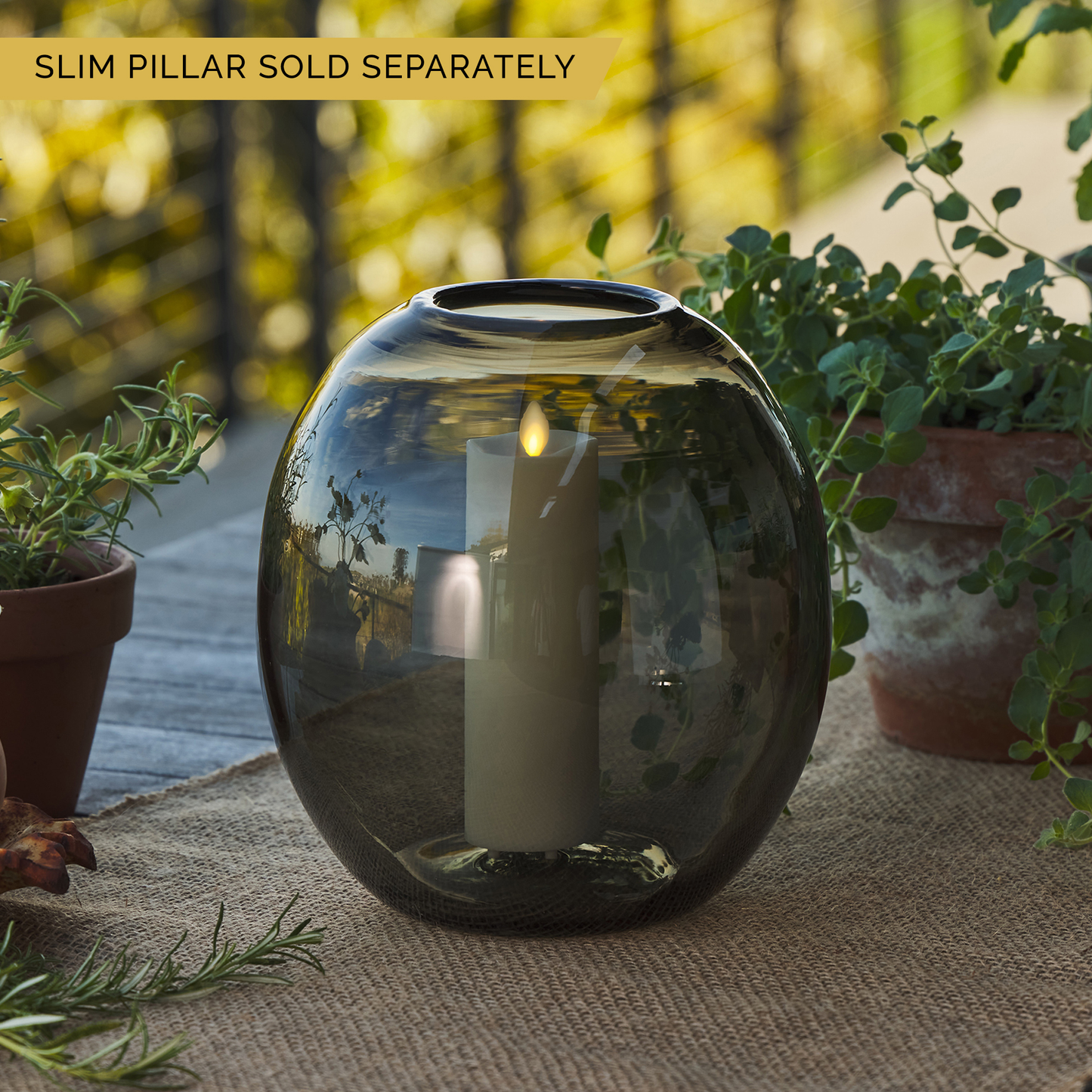 Oval Glass Decorative Candle Holder with Outdoor Votive