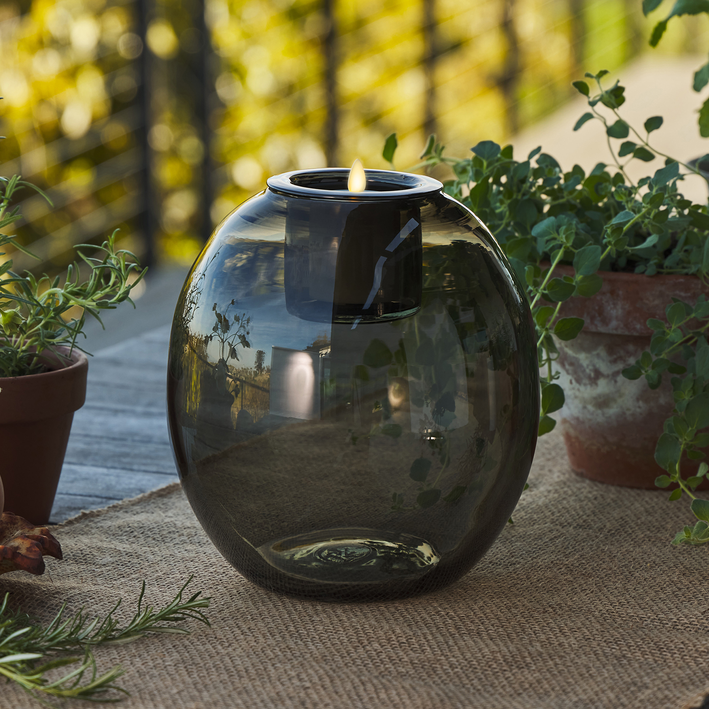 Oval Glass Decorative Candle Holder with Outdoor Votive