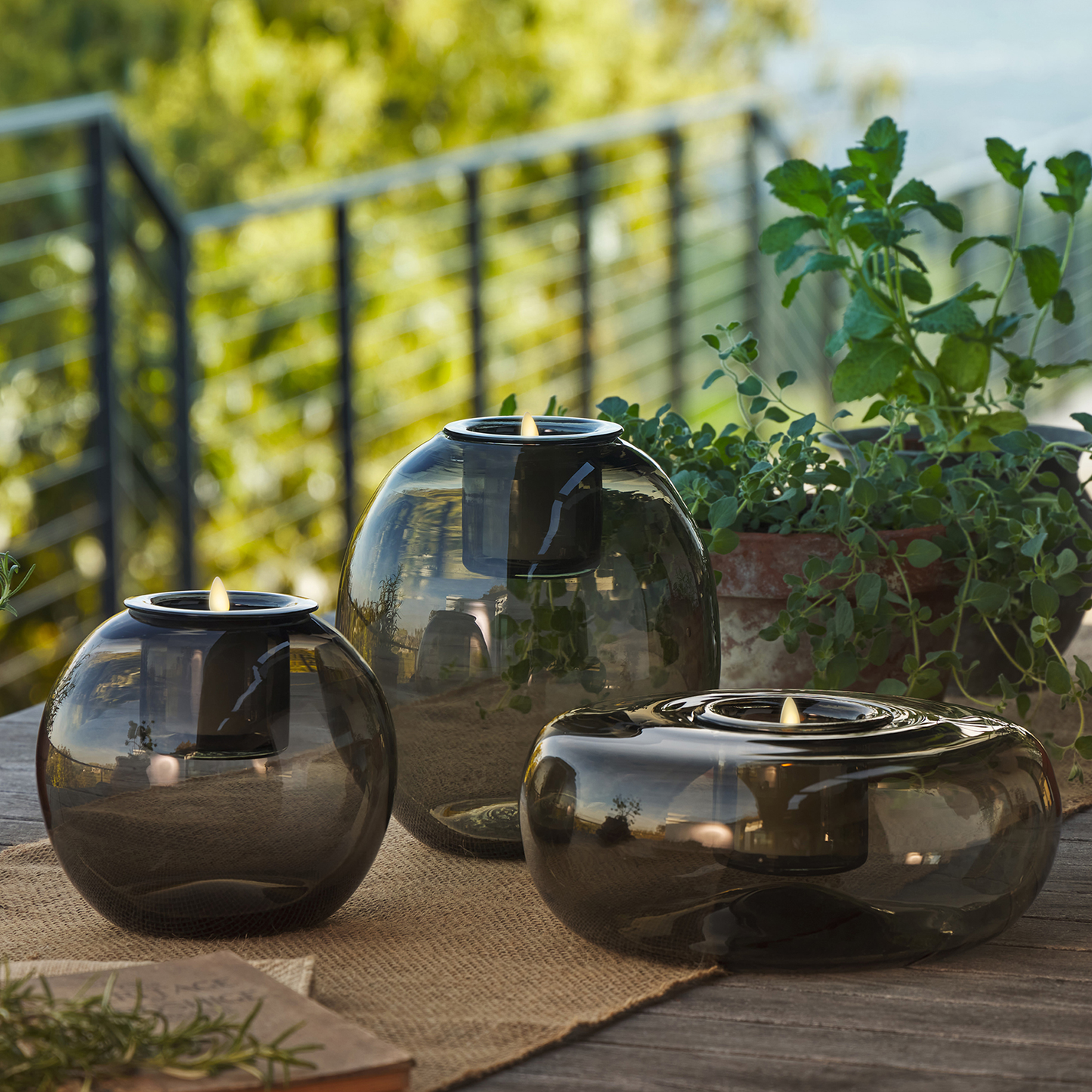 Round Glass Decorative Candle Holder with Outdoor Votive