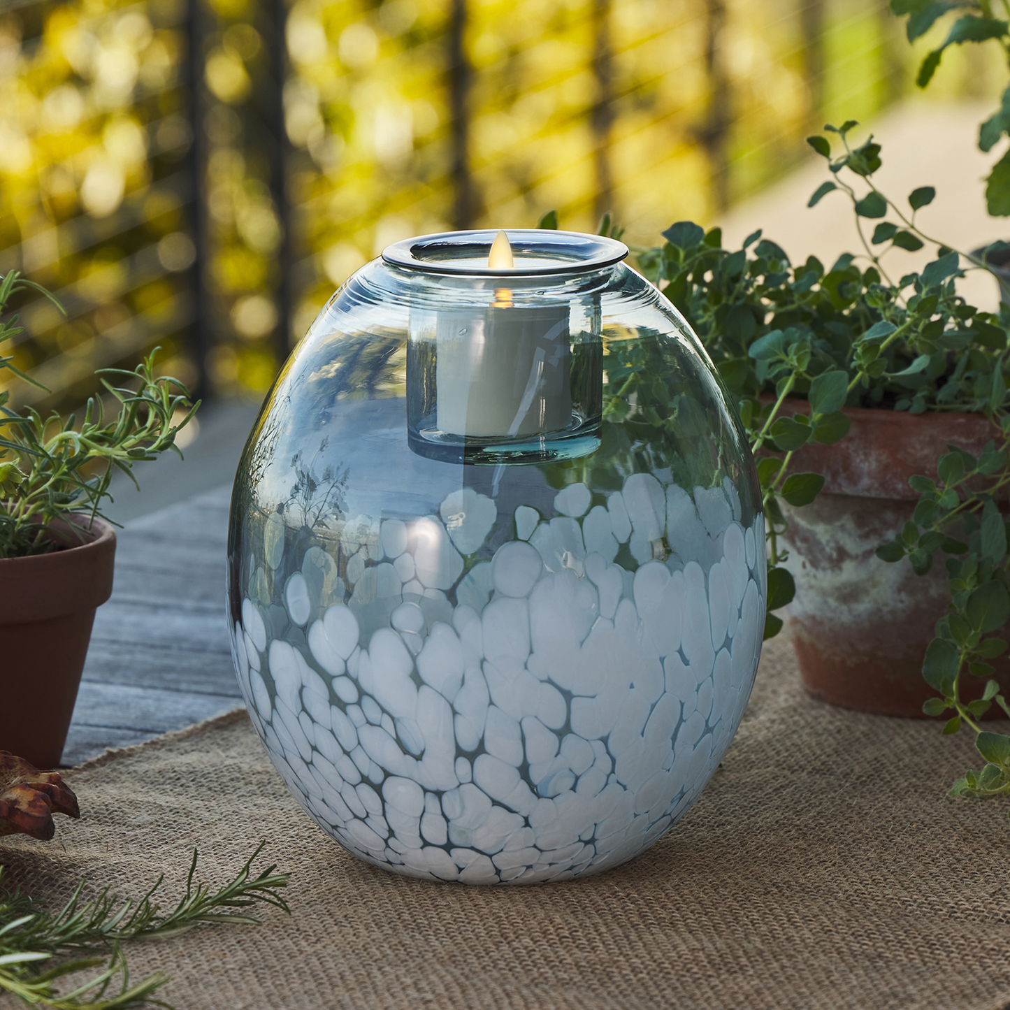 Oval Glass Decorative Candle Holder with Outdoor Votive