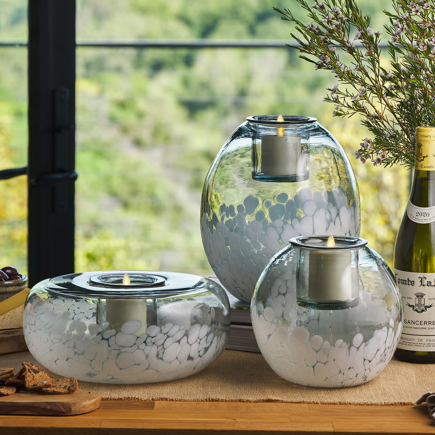 Round Glass Decorative Candle Holder with Outdoor Votive