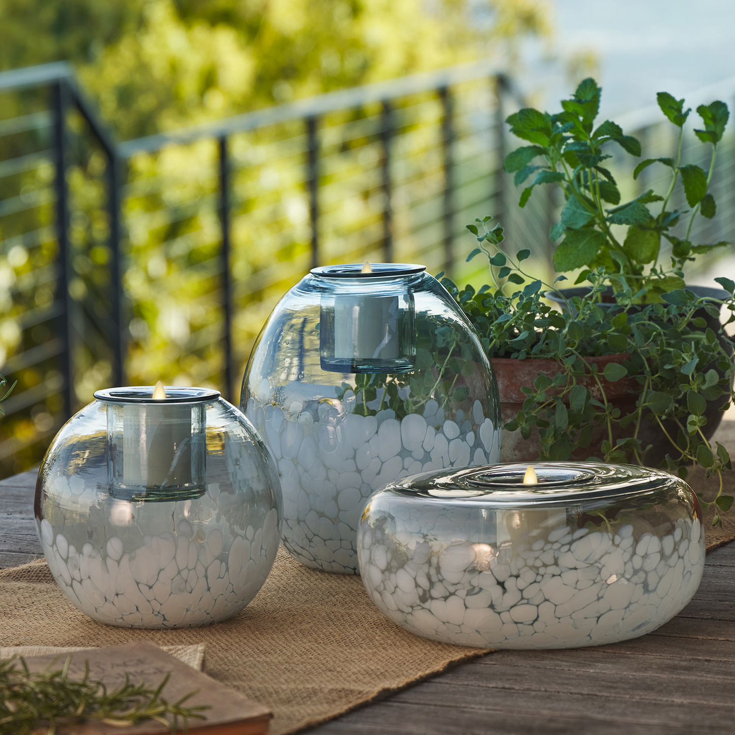 Round Glass Decorative Candle Holder with Outdoor Votive
