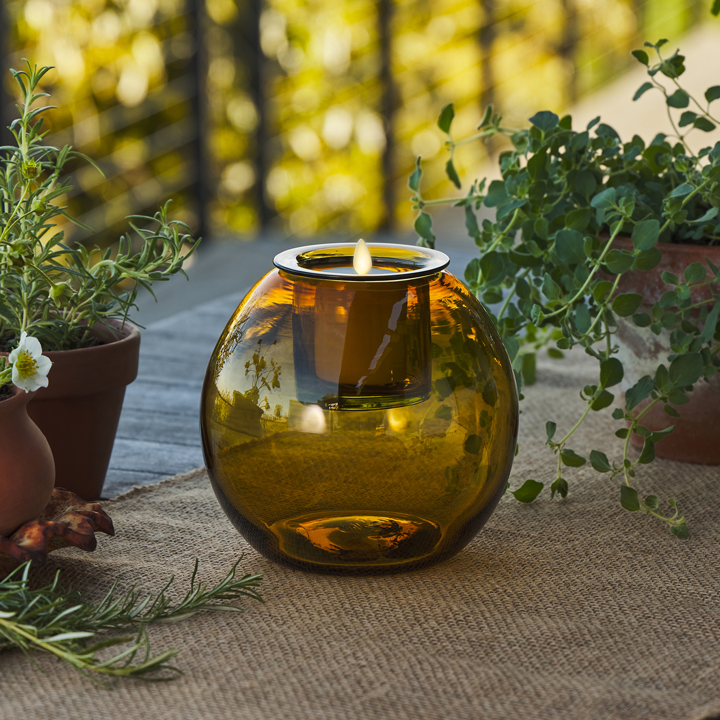 Round Glass Decorative Candle Holder with Outdoor Votive