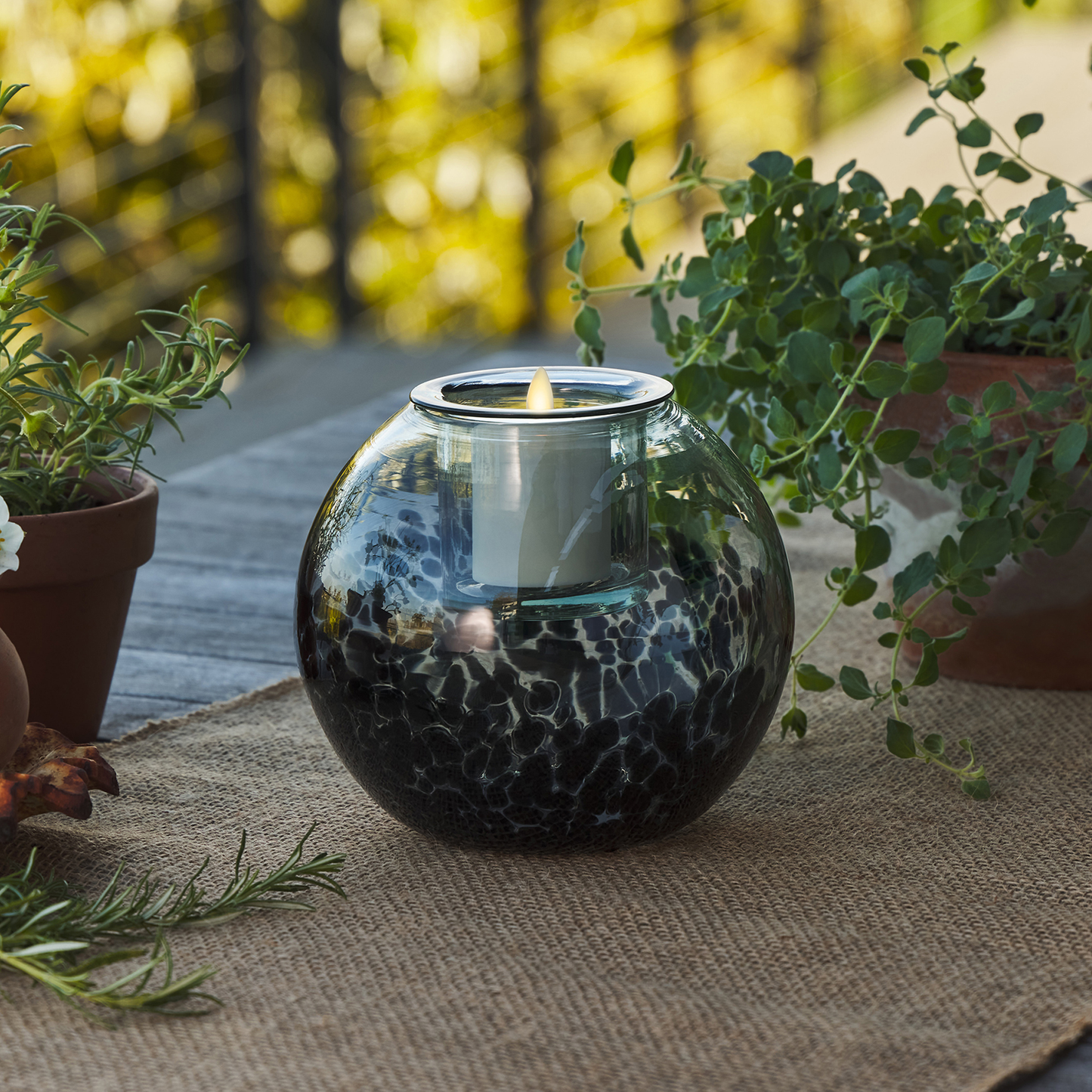 Round Glass Decorative Candle Holder with Outdoor Votive