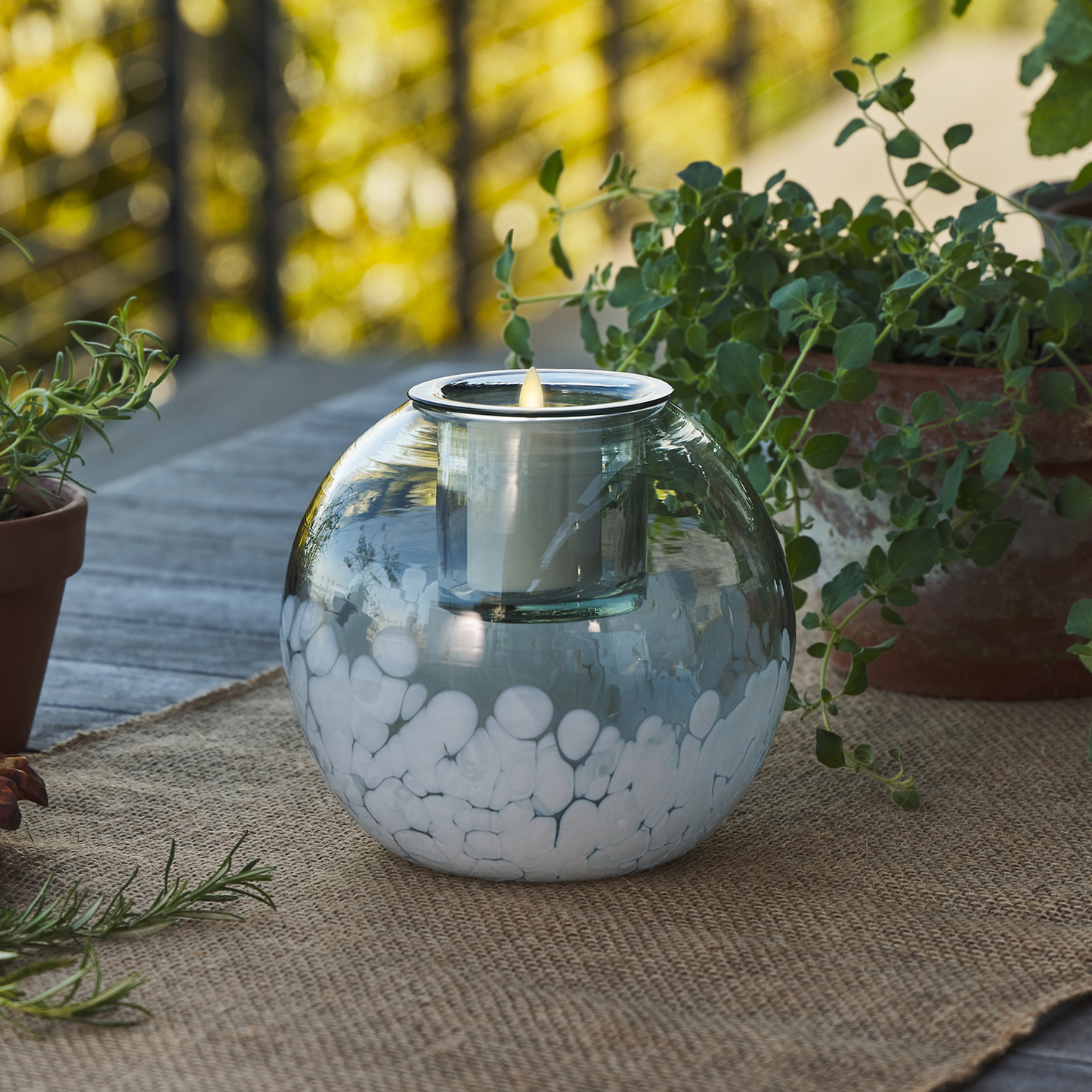 Round Glass Decorative Candle Holder with Outdoor Votive