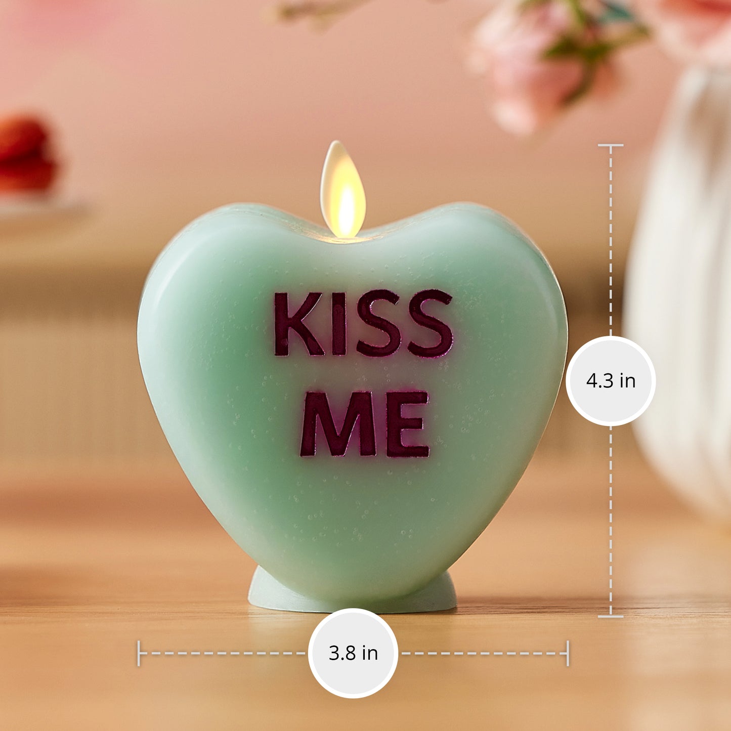 Fresh Mint Flameless Candle Candy Heart "KISS ME"