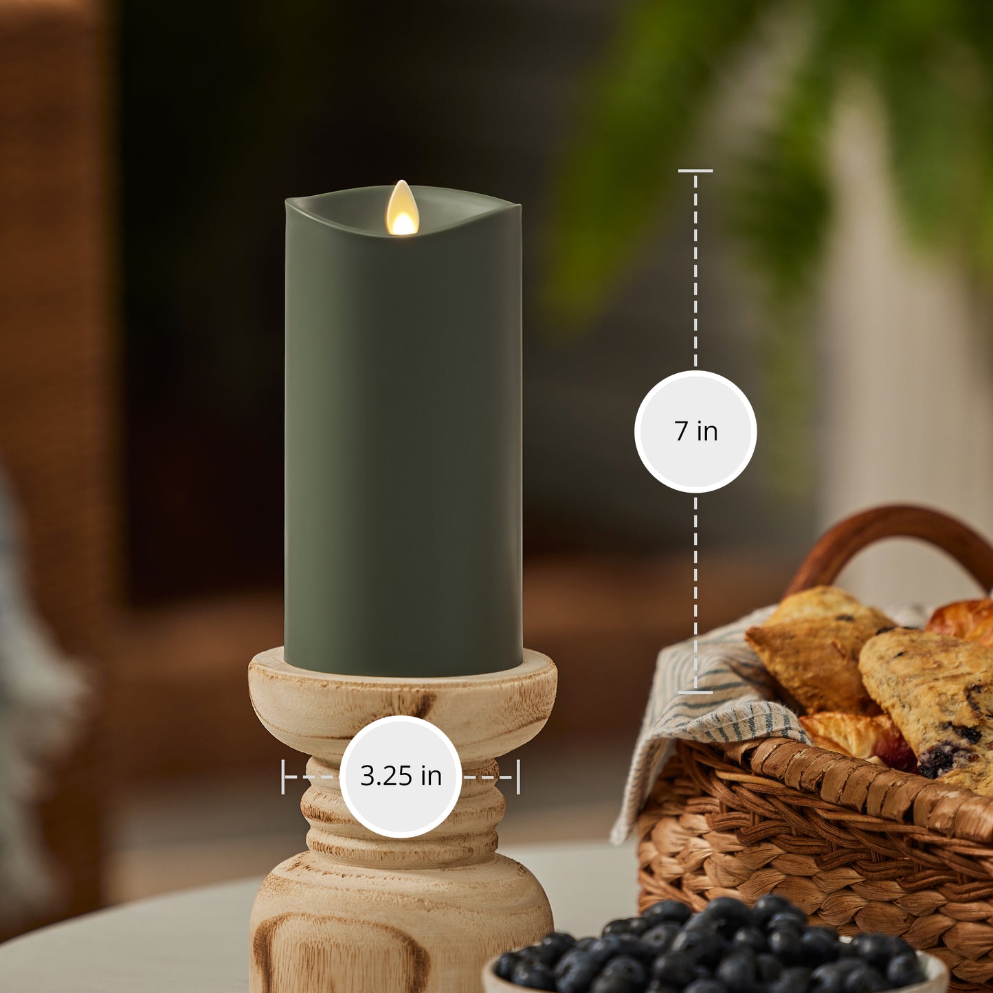 Loden Green Outdoor Flameless Candle Pillar