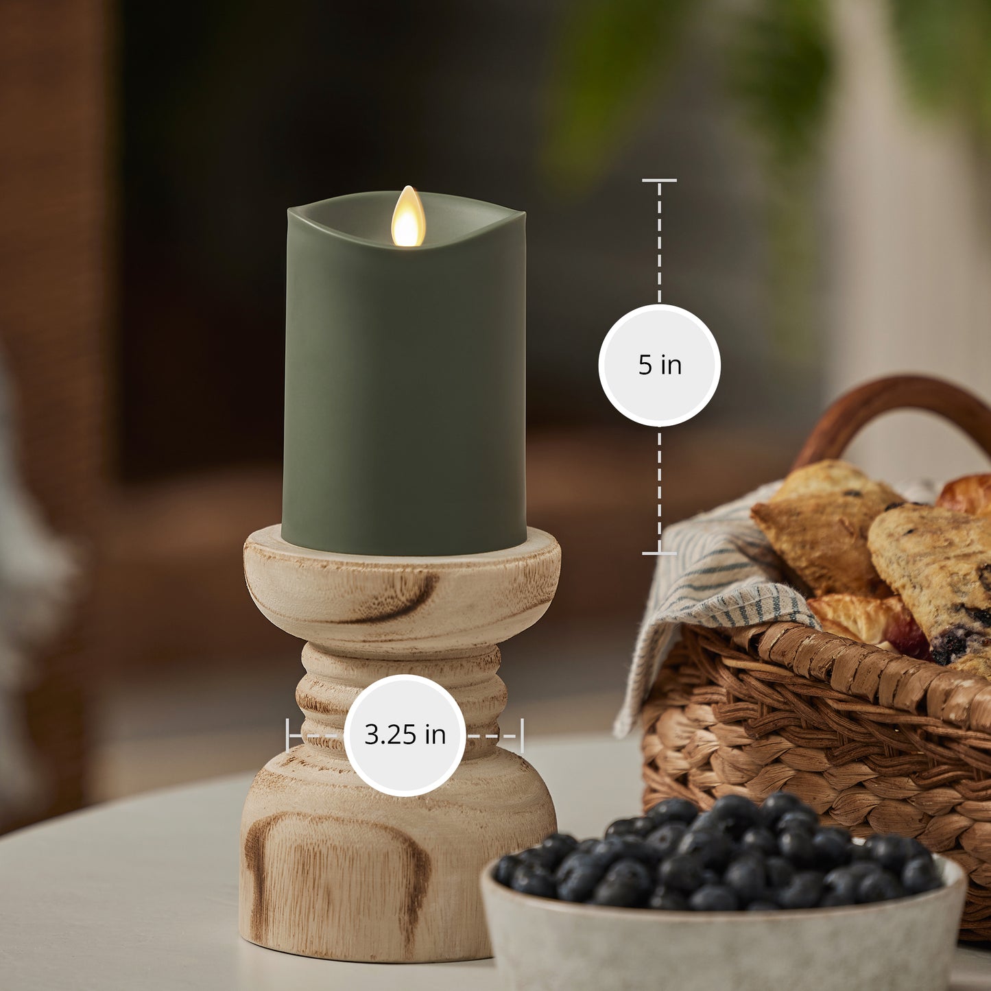 Loden Green Outdoor Flameless Candle Pillar