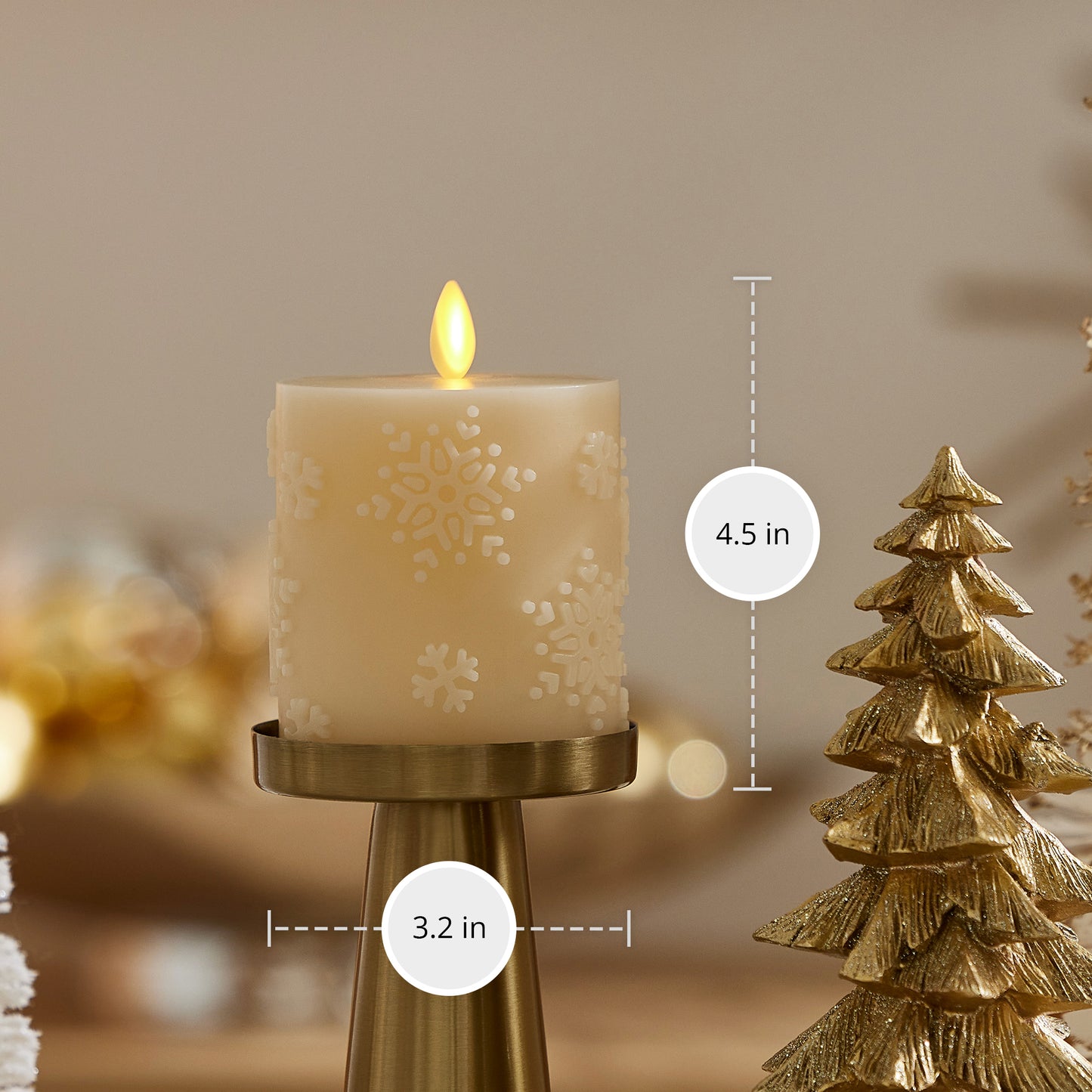 White Swan Embossed Snowflake Flameless Candle Pillar