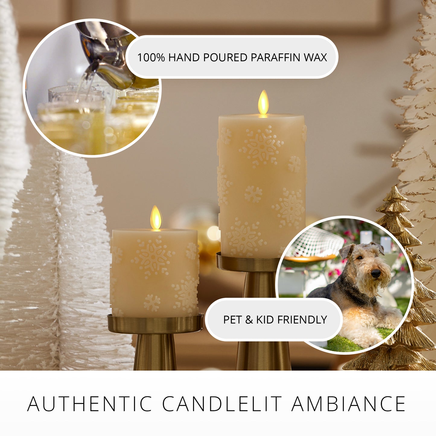 White Swan Embossed Snowflake Flameless Candle Pillar