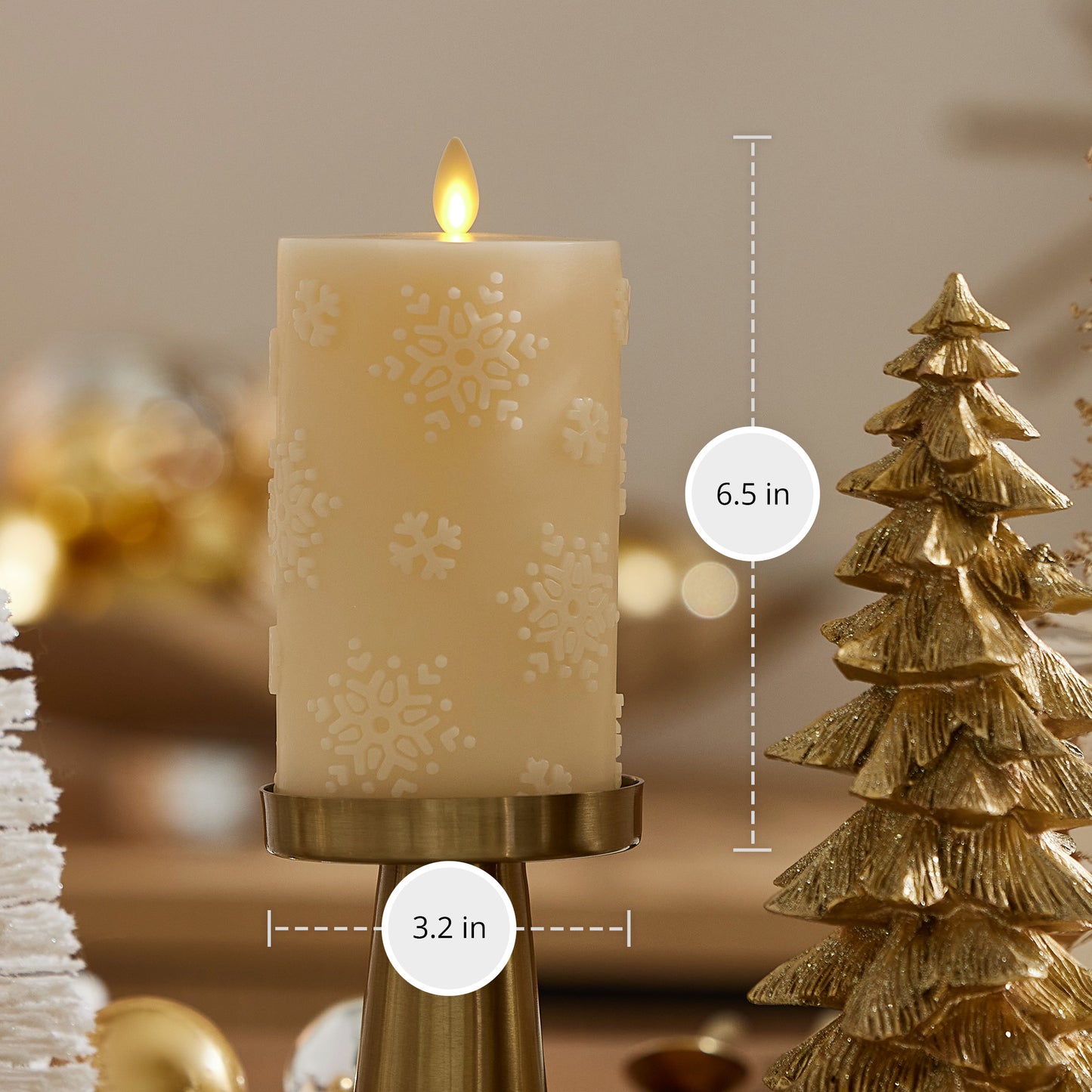 White Swan Embossed Snowflake Flameless Candle Pillar