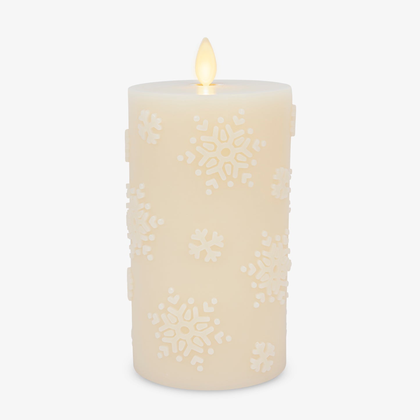 White Swan Embossed Snowflake Flameless Candle Pillar