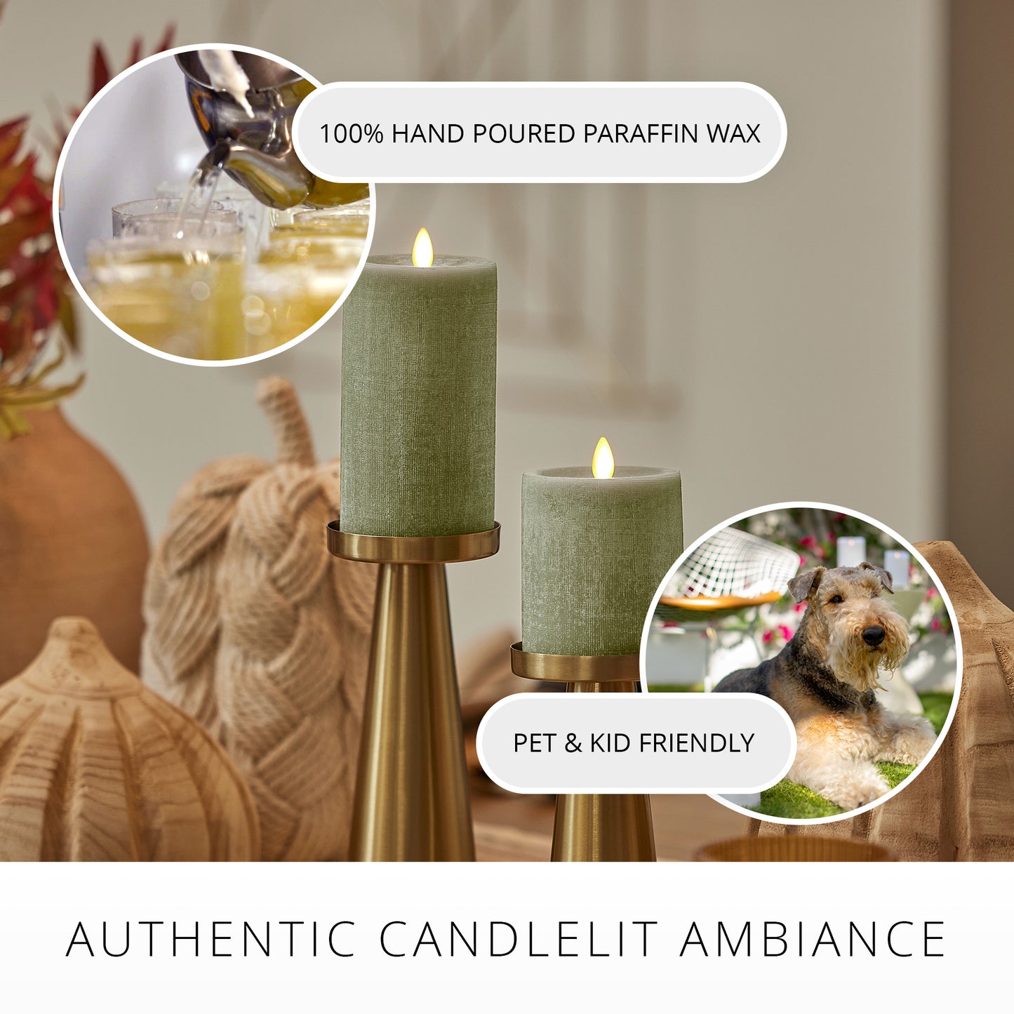 Loden Green Chalky Linen Flameless Candle Pillar