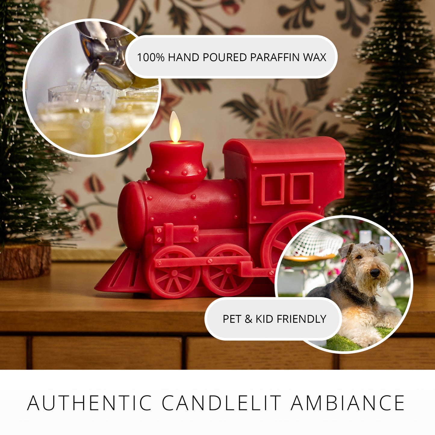 Holiday Red Flameless Candle Holiday Train