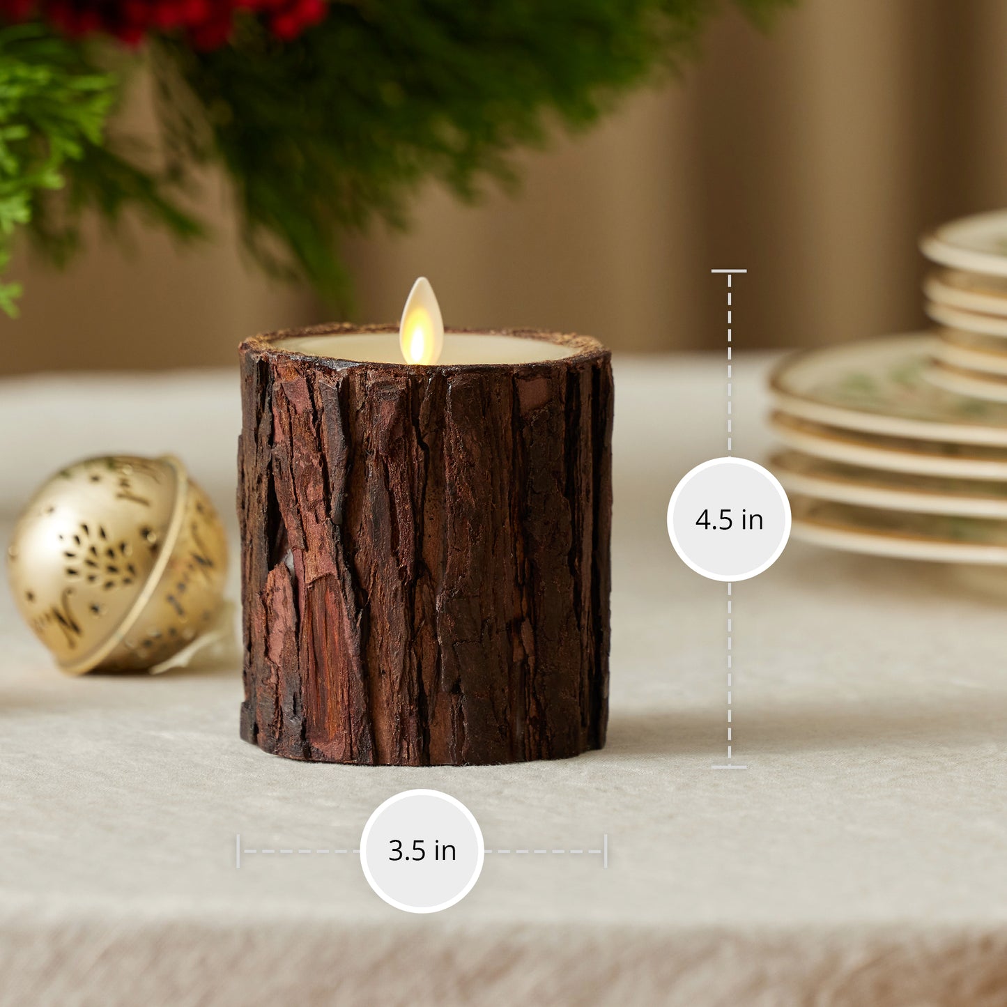 Real Bark Wood Flameless Candle Pillar