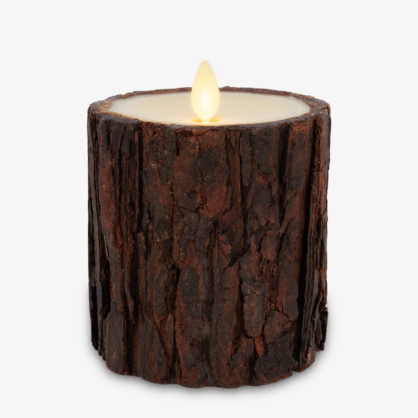 Real Bark Wood Flameless Candle Pillar