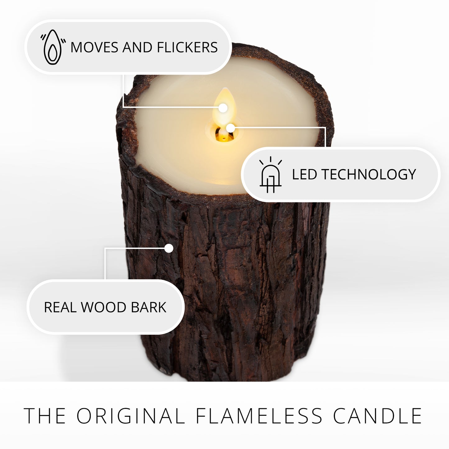Real Bark Wood Flameless Candle Pillar