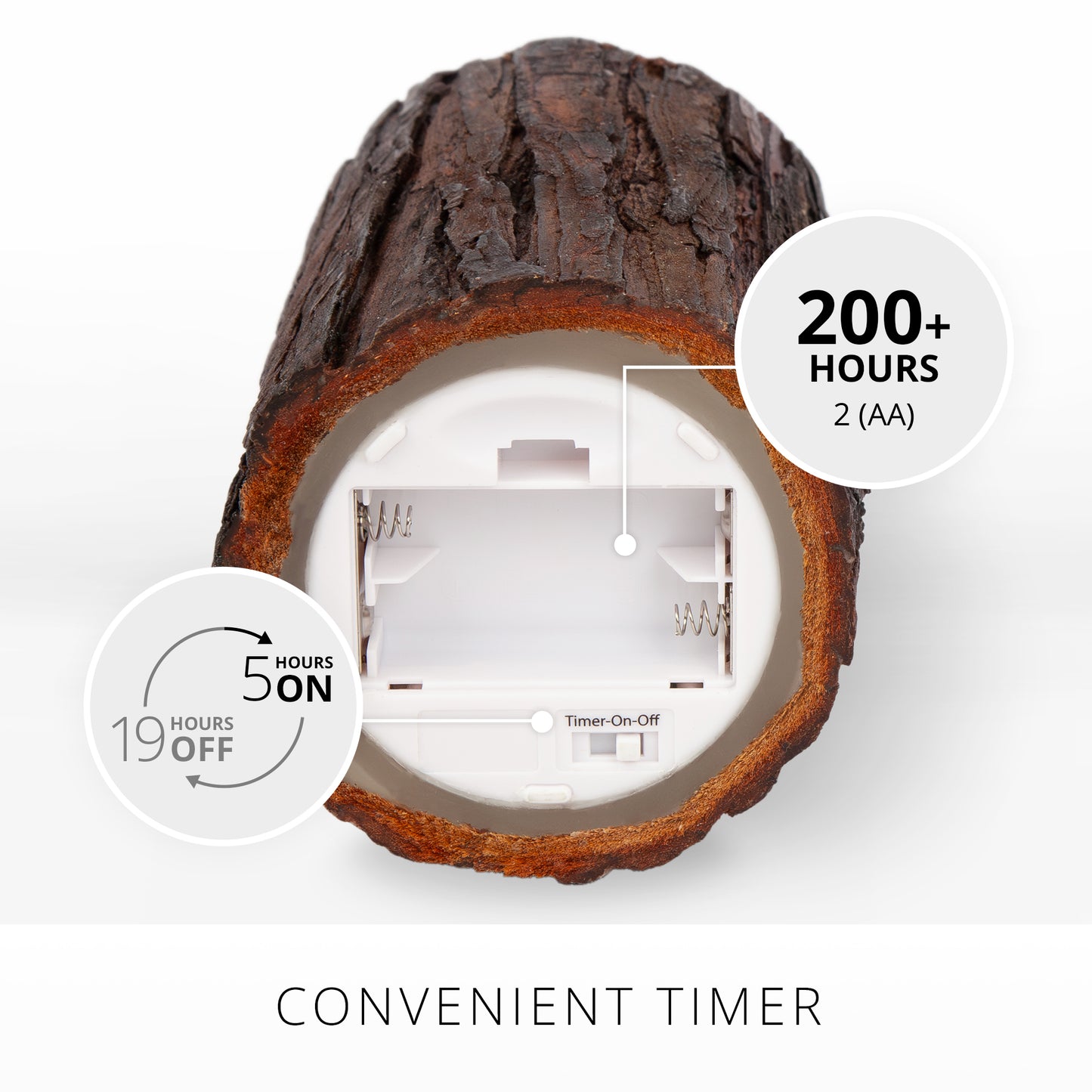 Real Bark Wood Flameless Candle Pillar