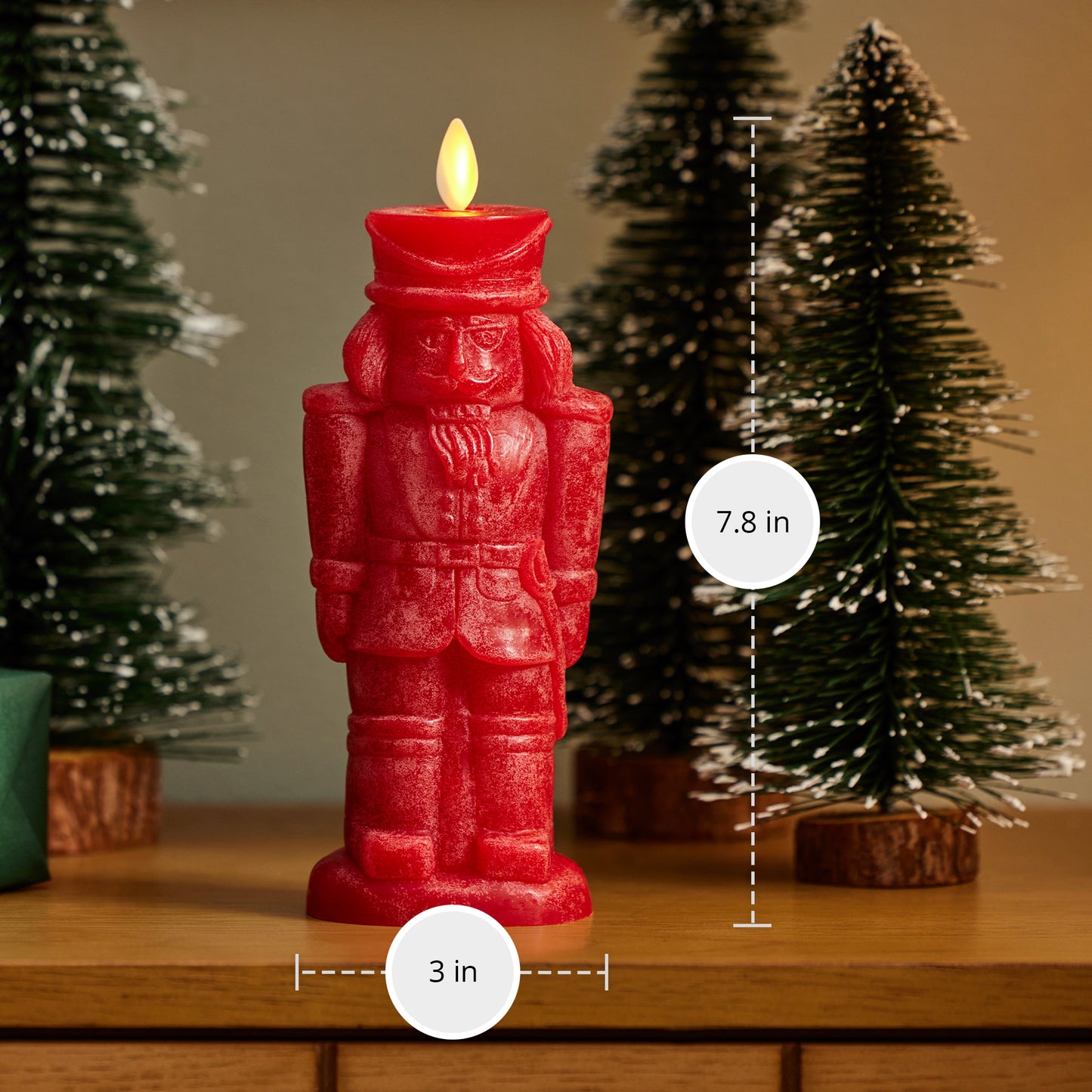 Holiday Red Chalky Flameless Candle Nutcracker