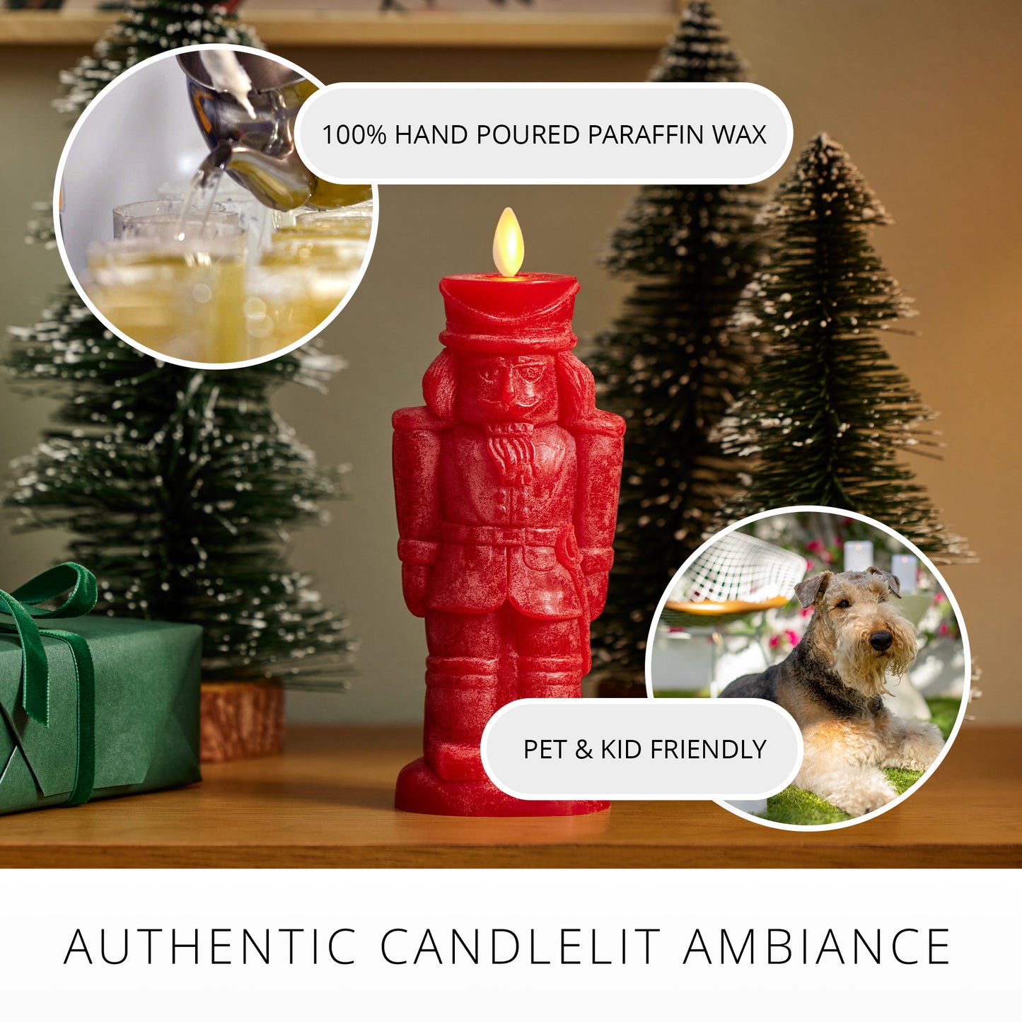 Holiday Red Chalky Flameless Candle Nutcracker