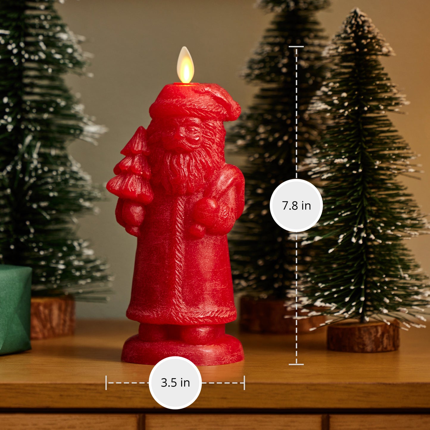 Holiday Red Chalky Flameless Candle Santa