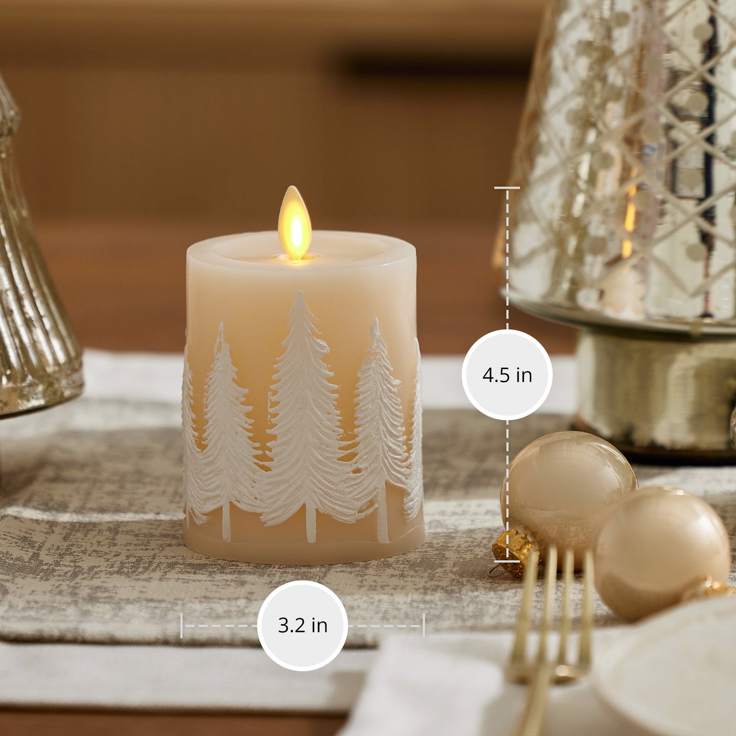 White Swan Embossed Trees Flameless Candle Pillar