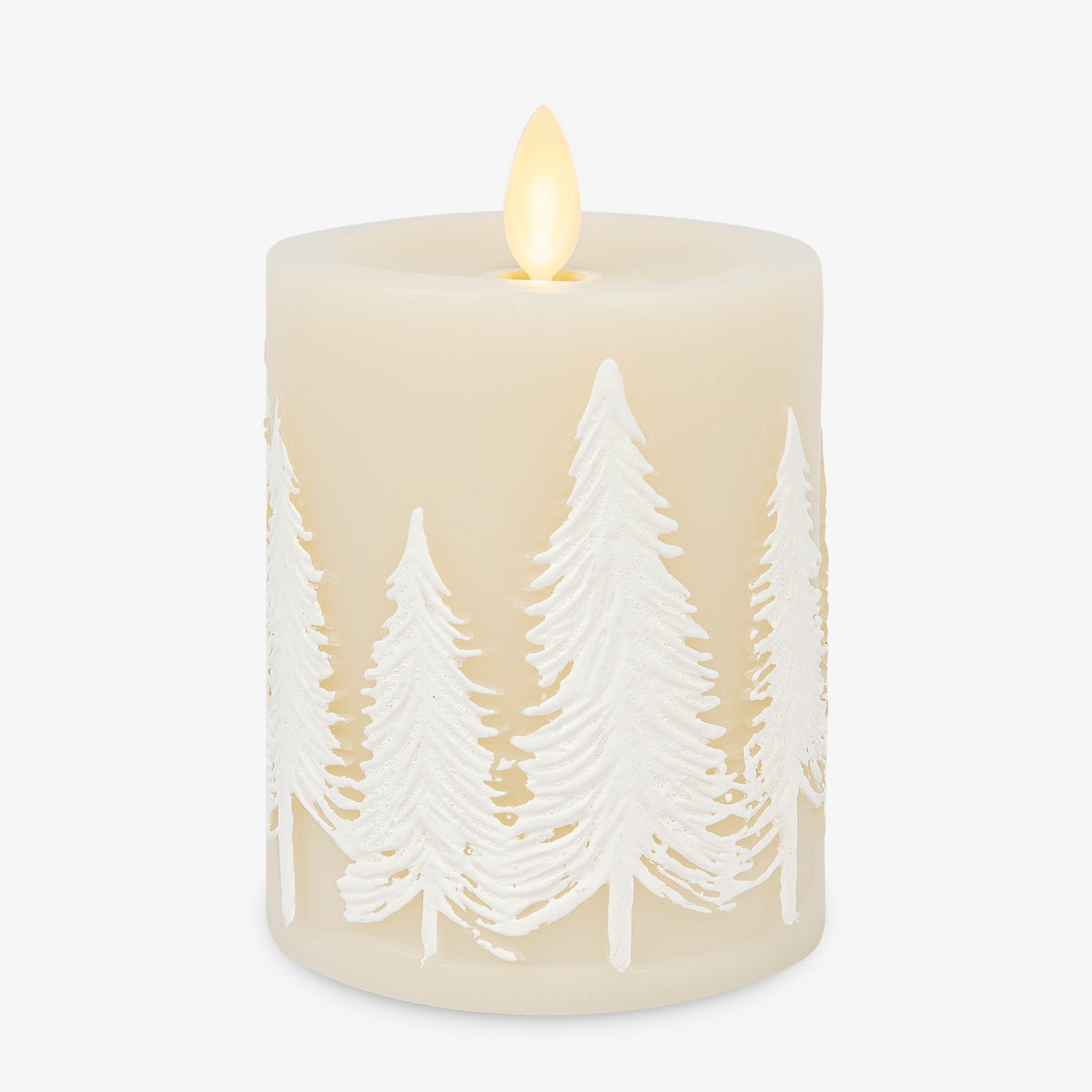 White Swan Embossed Trees Flameless Candle Pillar