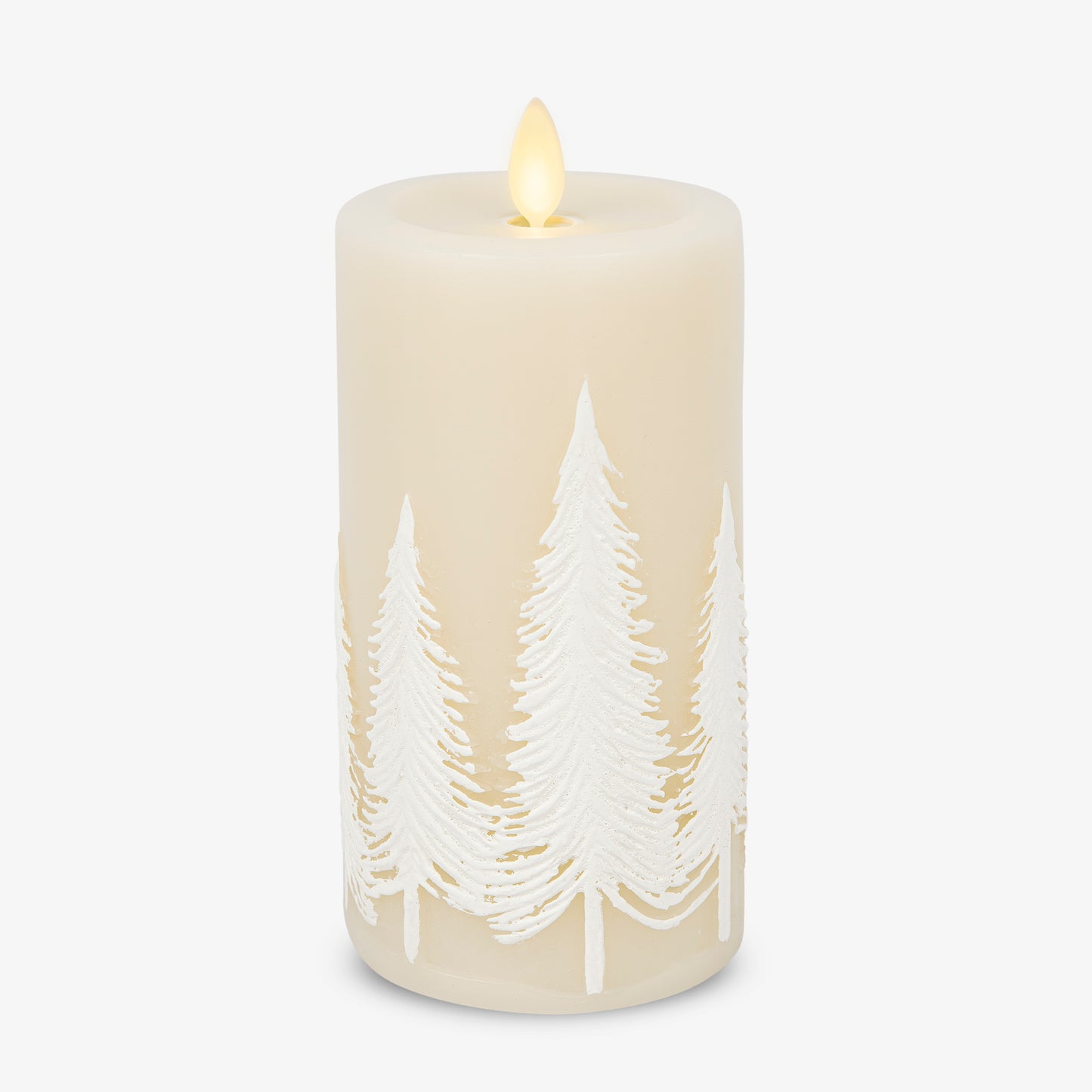 White Swan Embossed Trees Flameless Candle Pillar