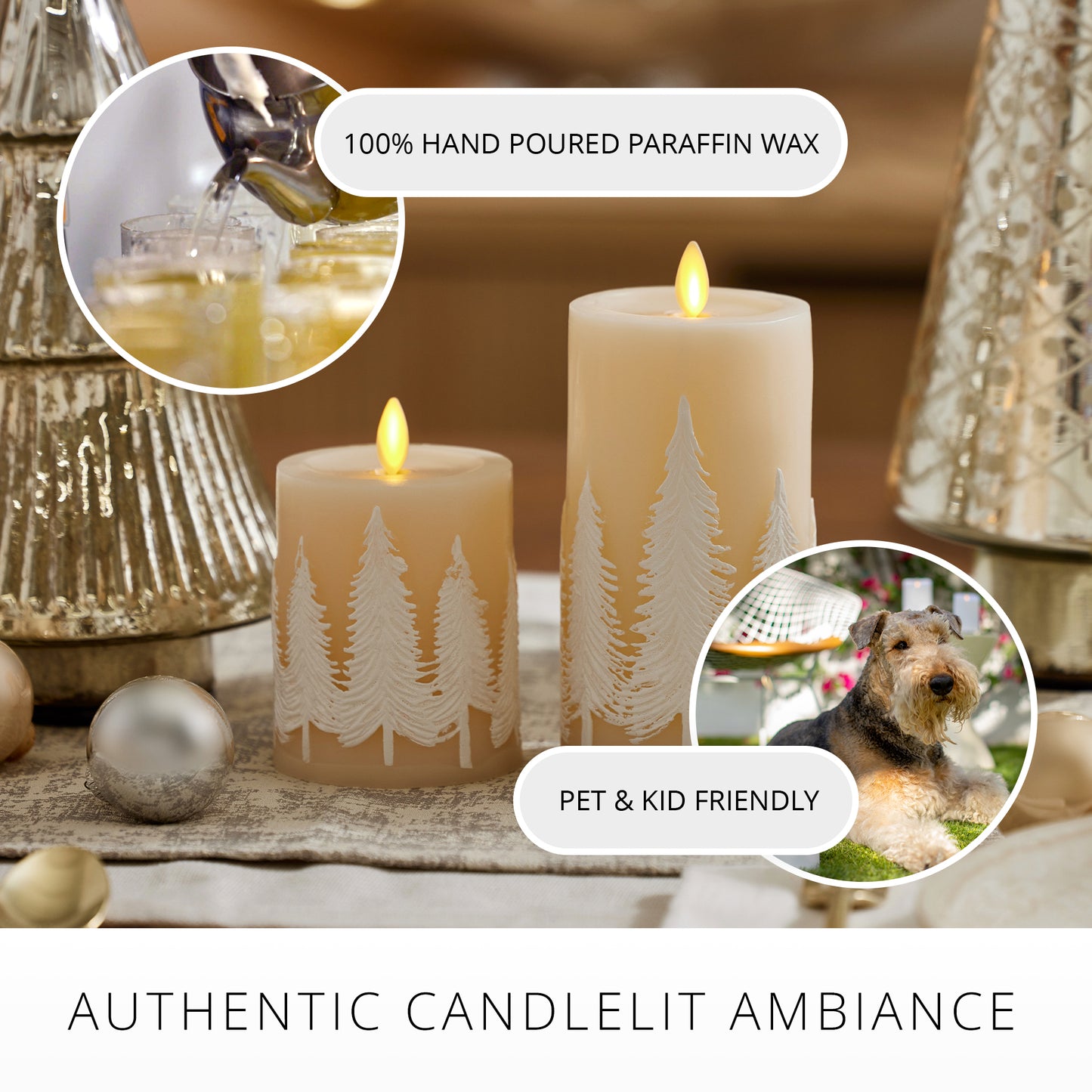 White Swan Embossed Trees Flameless Candle Pillar