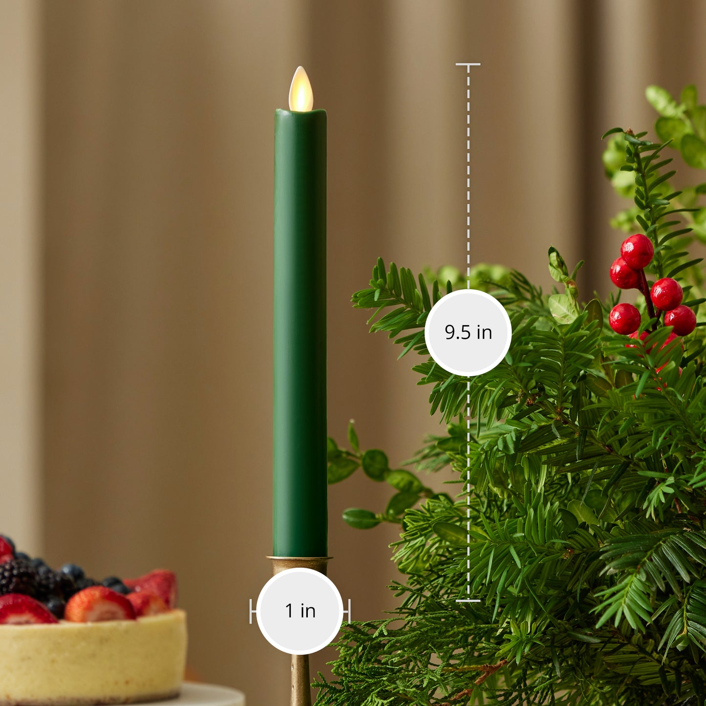 Holiday Green Flameless Candle Taper