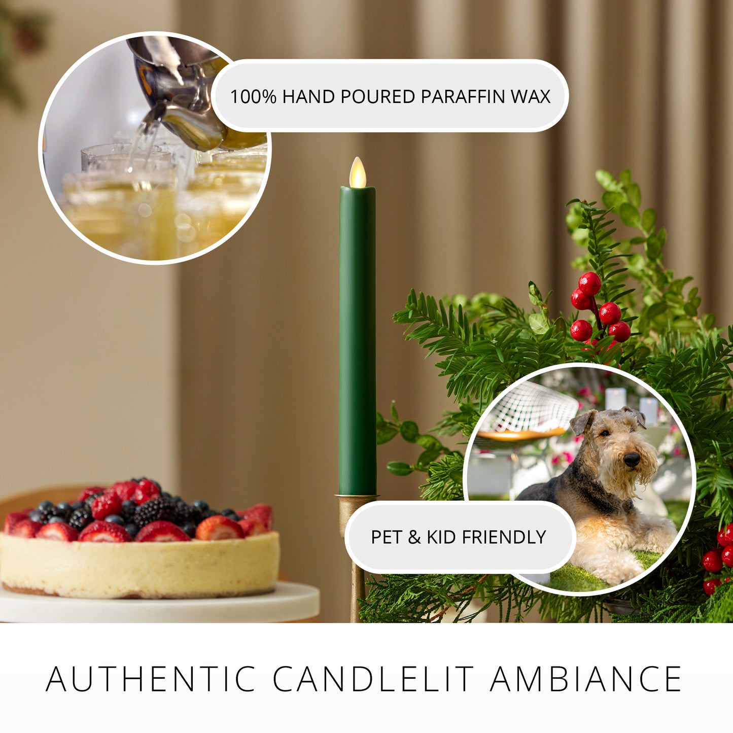 Holiday Green Flameless Candle Taper