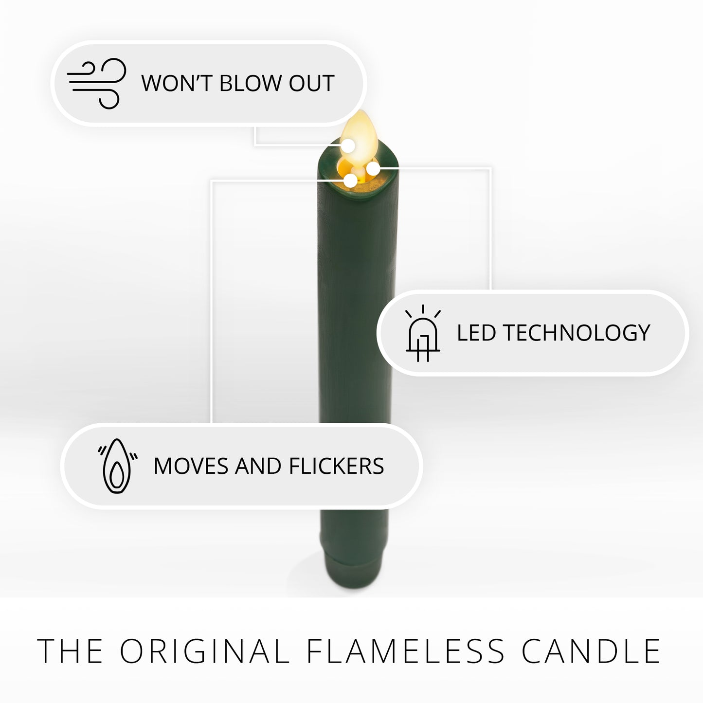 Holiday Green Flameless Candle Taper