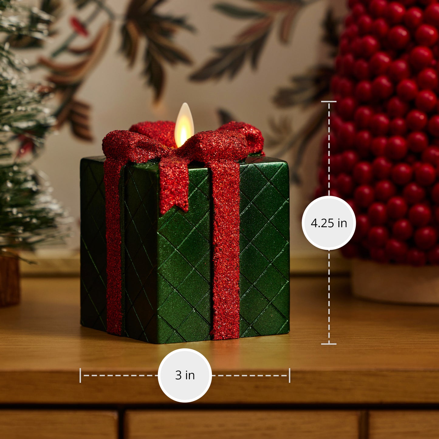 Holiday Green Flameless Candle Gift Box
