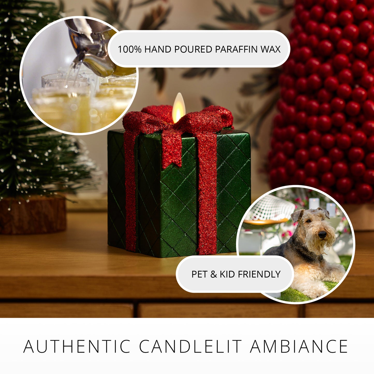 Holiday Green Flameless Candle Gift Box