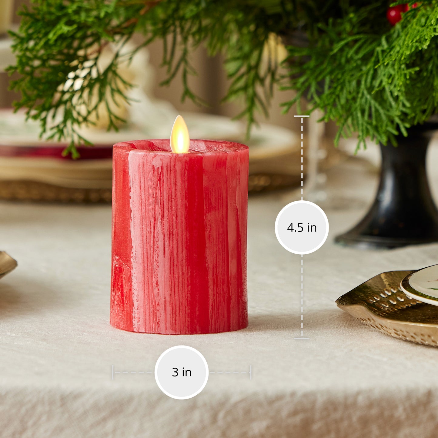 Holiday Red Selenite Flameless Candle Pillar
