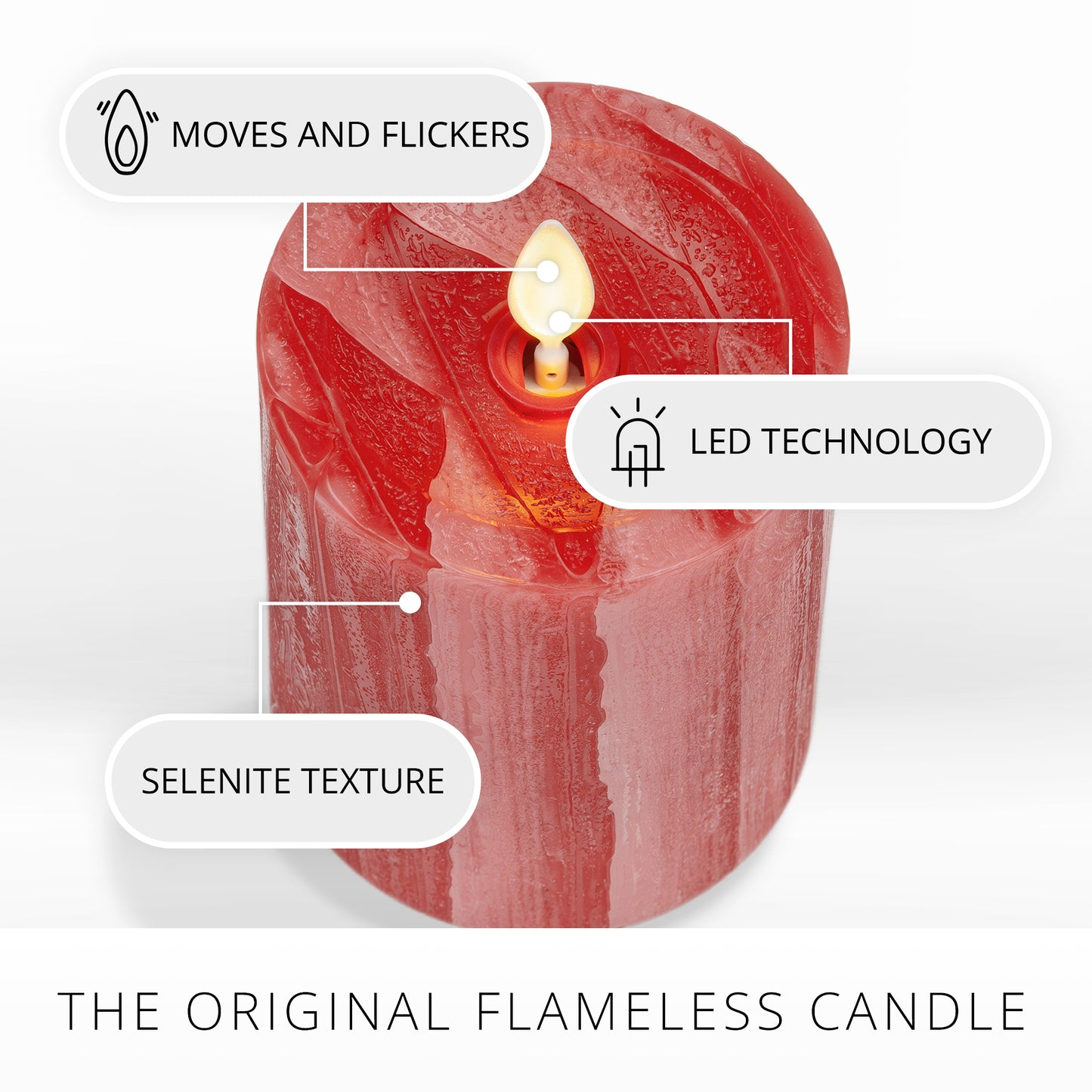 Holiday Red Selenite Flameless Candle Pillar