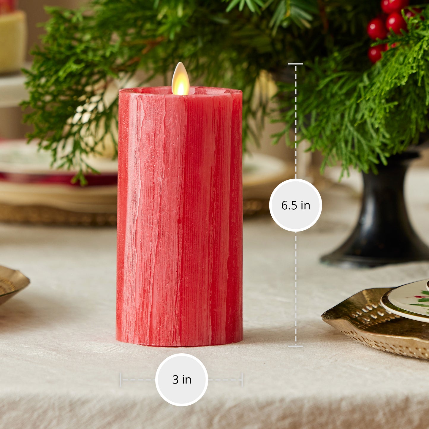 Holiday Red Selenite Flameless Candle Pillar