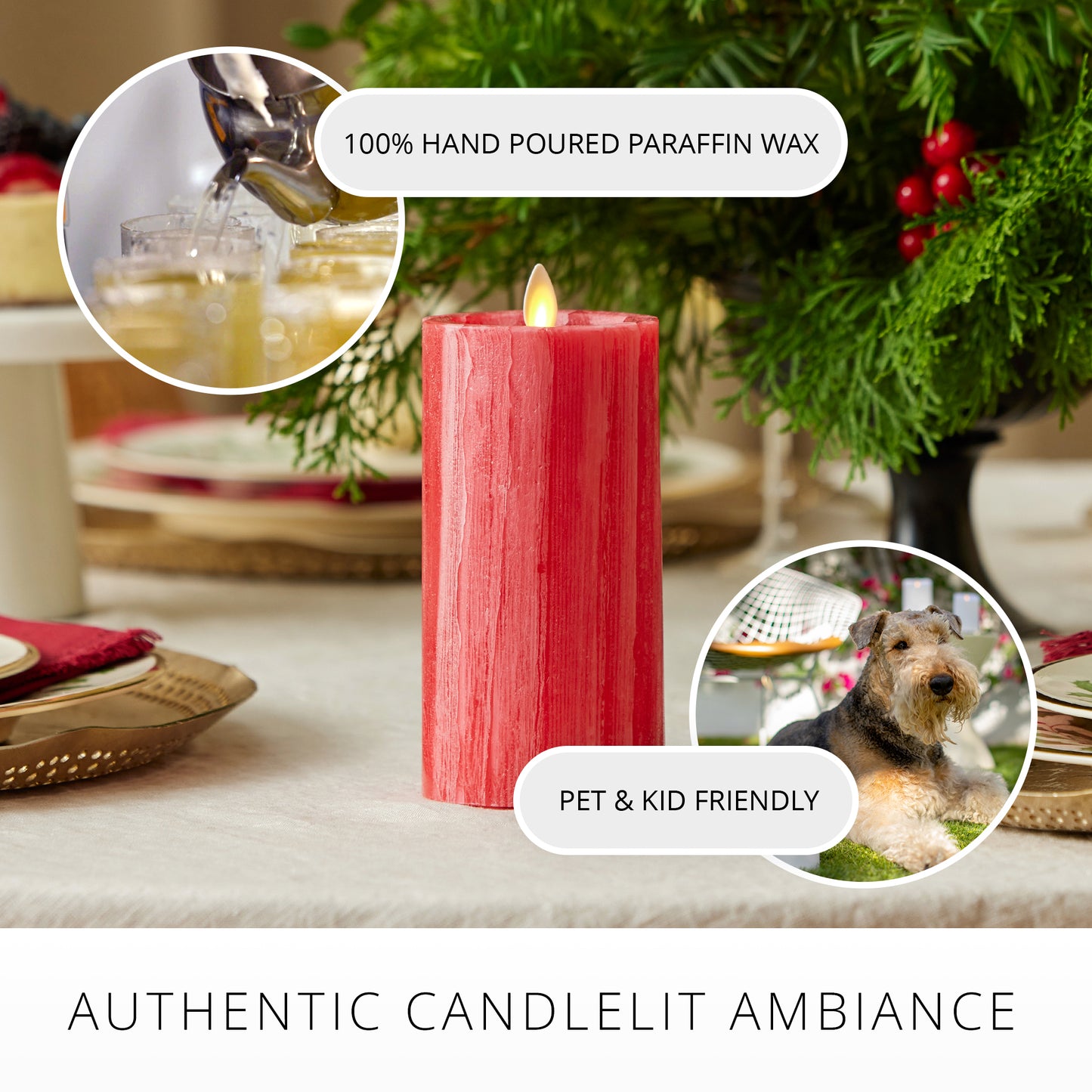 Holiday Red Selenite Flameless Candle Pillar