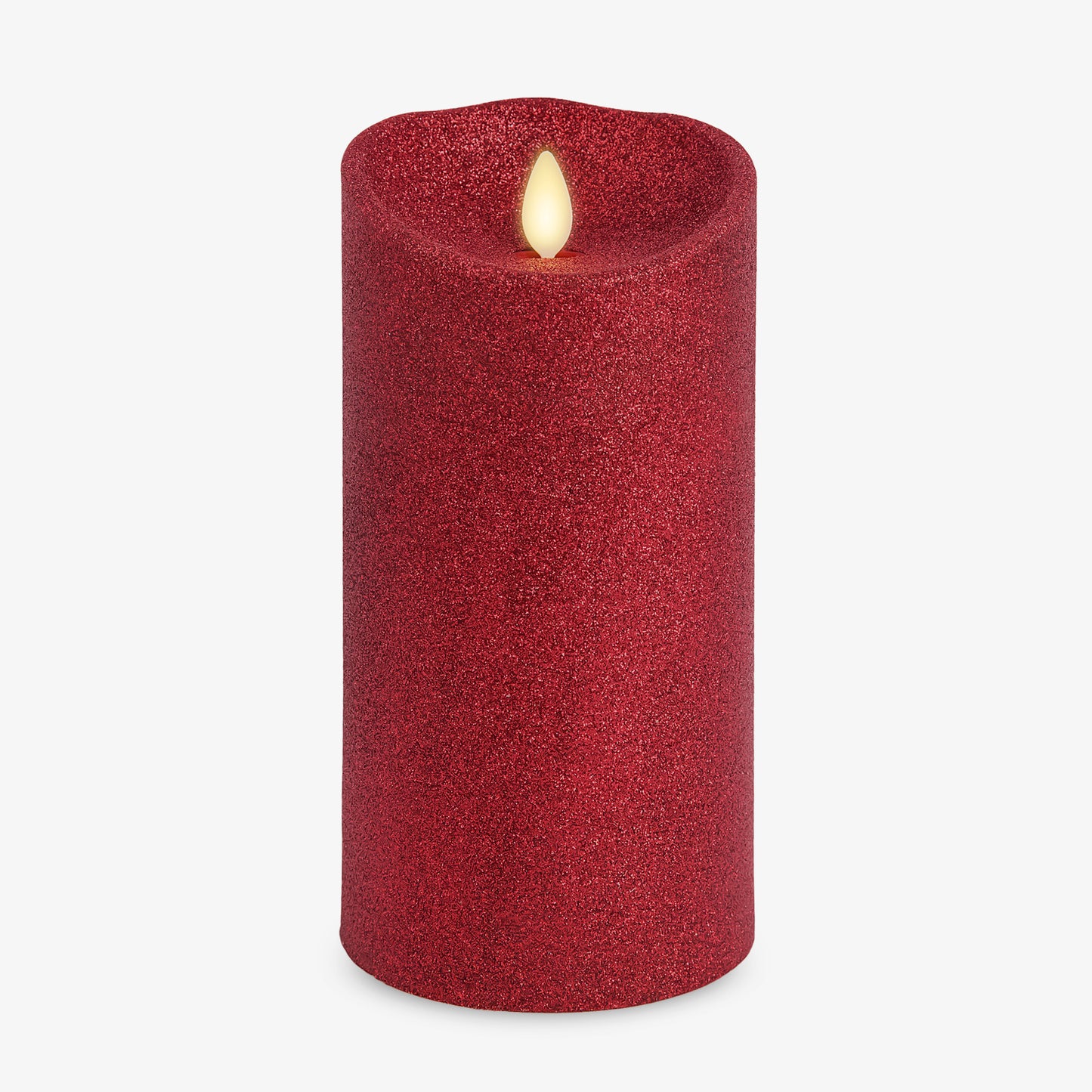Holiday Red Glitter Flameless Candle Pillar