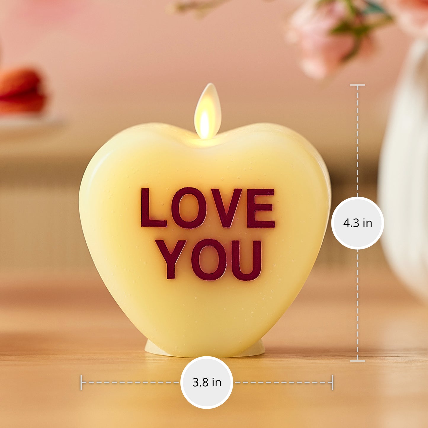 Lemon Chiffon Flameless Candle Candy Heart "LOVE YOU"