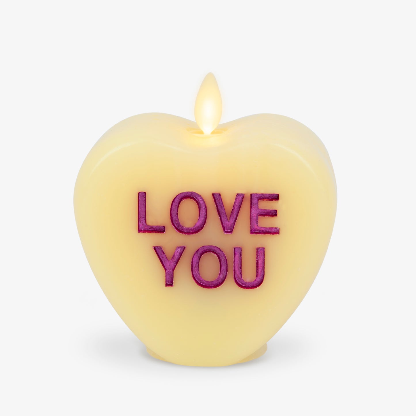 Lemon Chiffon Flameless Candle Candy Heart "LOVE YOU"